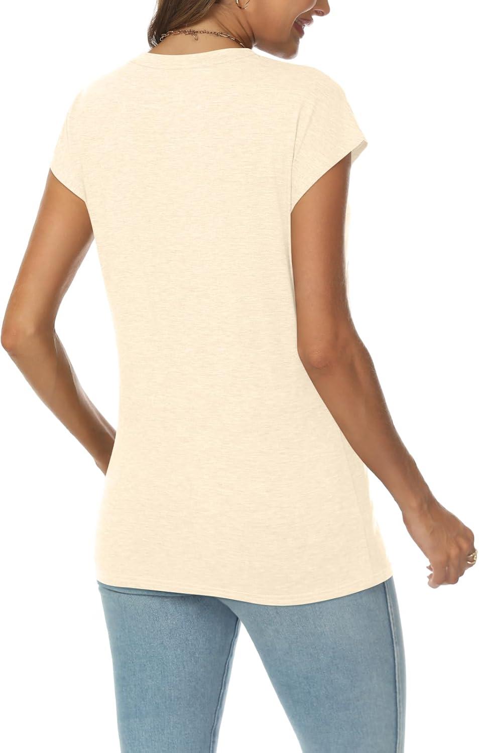 imageAUTOMET V Neck T Shirts for Women Spring Summer Fall Tops Teacher Work Business Dressy Casual Blouses Basic Tees Boho FashionCream