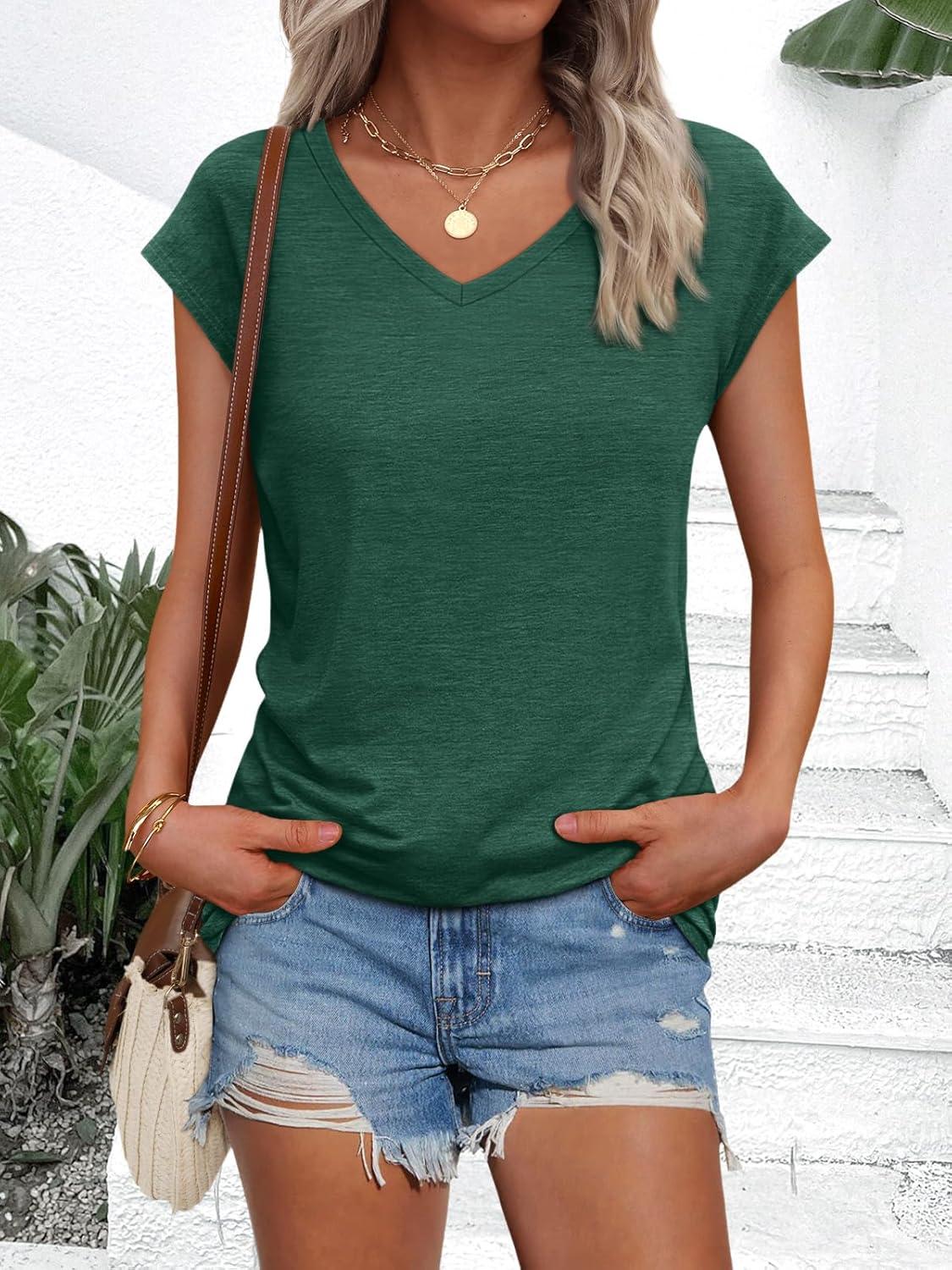 imageAUTOMET V Neck T Shirts for Women Spring Summer Fall Tops Teacher Work Business Dressy Casual Blouses Basic Tees Boho FashionGreen