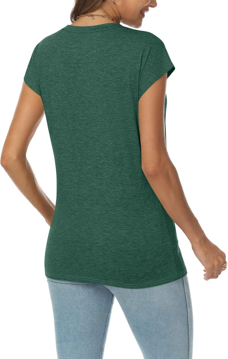 imageAUTOMET V Neck T Shirts for Women Spring Summer Fall Tops Teacher Work Business Dressy Casual Blouses Basic Tees Boho FashionGreen