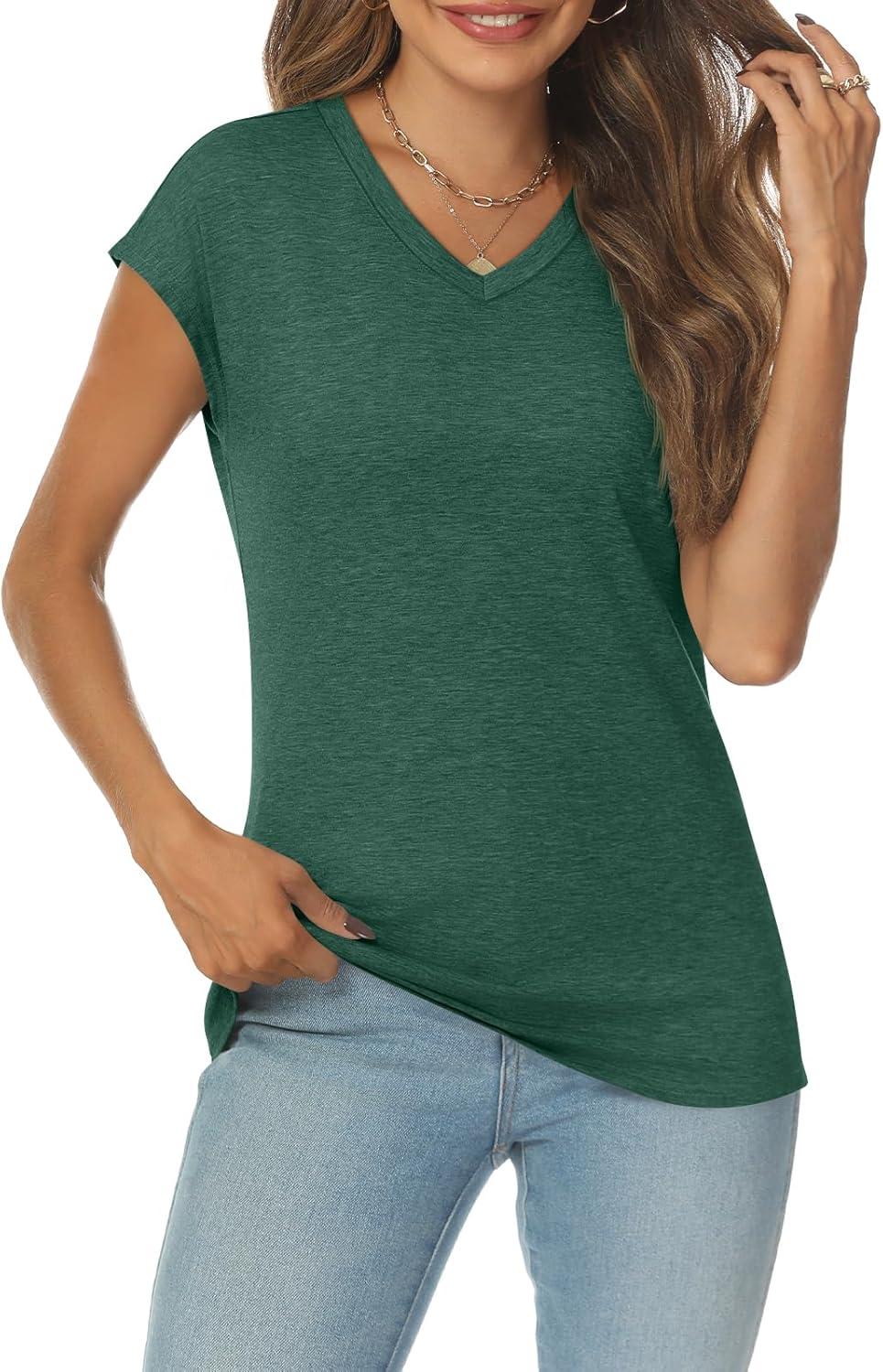 imageAUTOMET V Neck T Shirts for Women Spring Summer Fall Tops Teacher Work Business Dressy Casual Blouses Basic Tees Boho FashionGreen