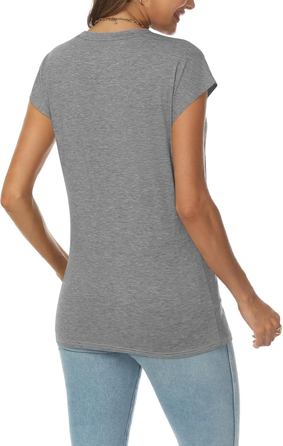 imageAUTOMET V Neck T Shirts for Women Spring Summer Fall Tops Teacher Work Business Dressy Casual Blouses Basic Tees Boho FashionGrey