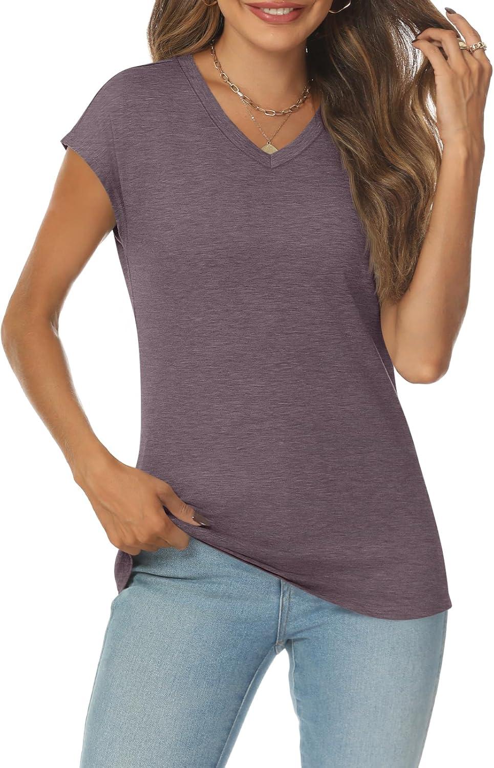 imageAUTOMET V Neck T Shirts for Women Spring Summer Fall Tops Teacher Work Business Dressy Casual Blouses Basic Tees Boho FashionHeathergrey
