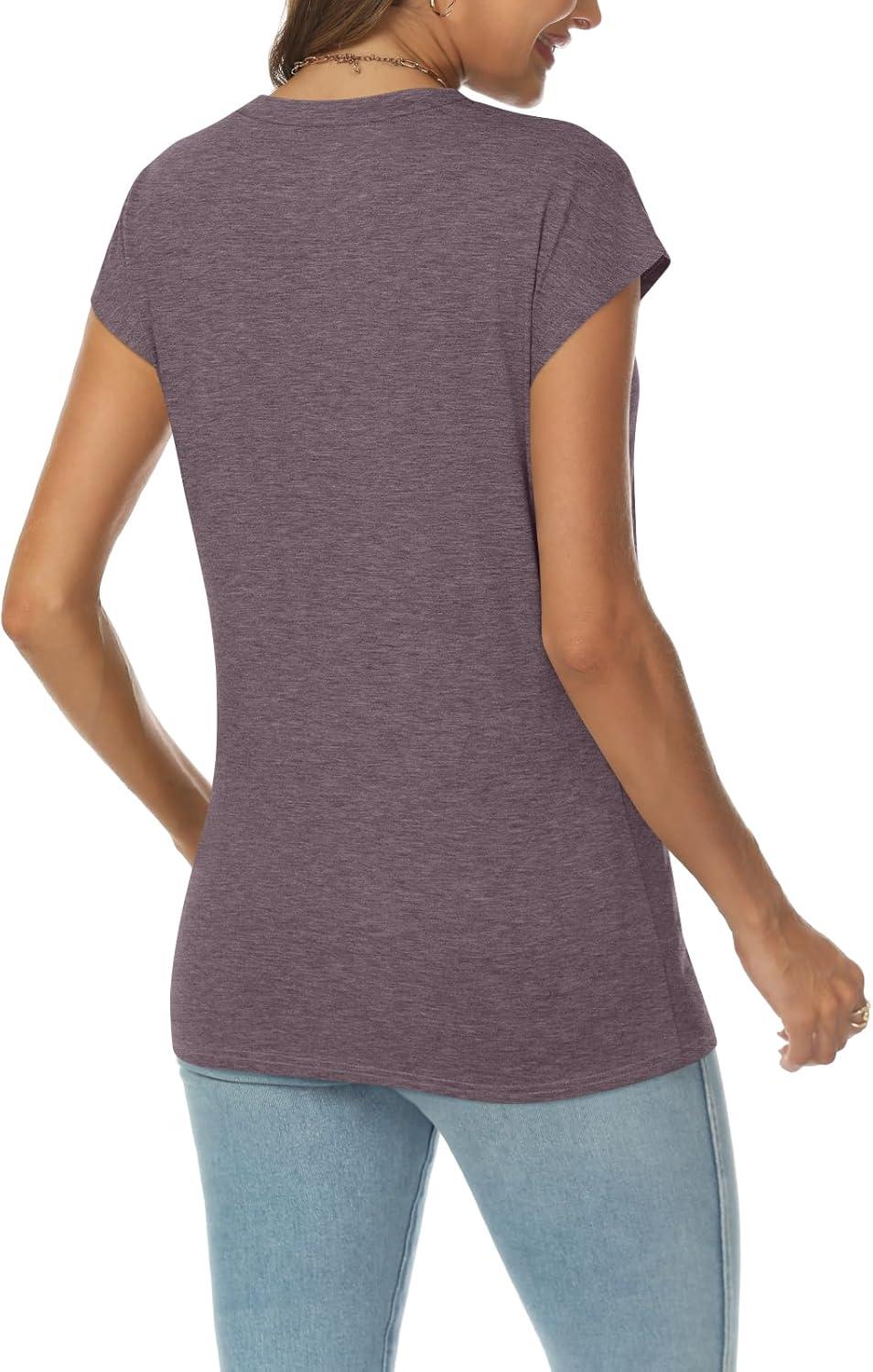 imageAUTOMET V Neck T Shirts for Women Spring Summer Fall Tops Teacher Work Business Dressy Casual Blouses Basic Tees Boho FashionHeathergrey