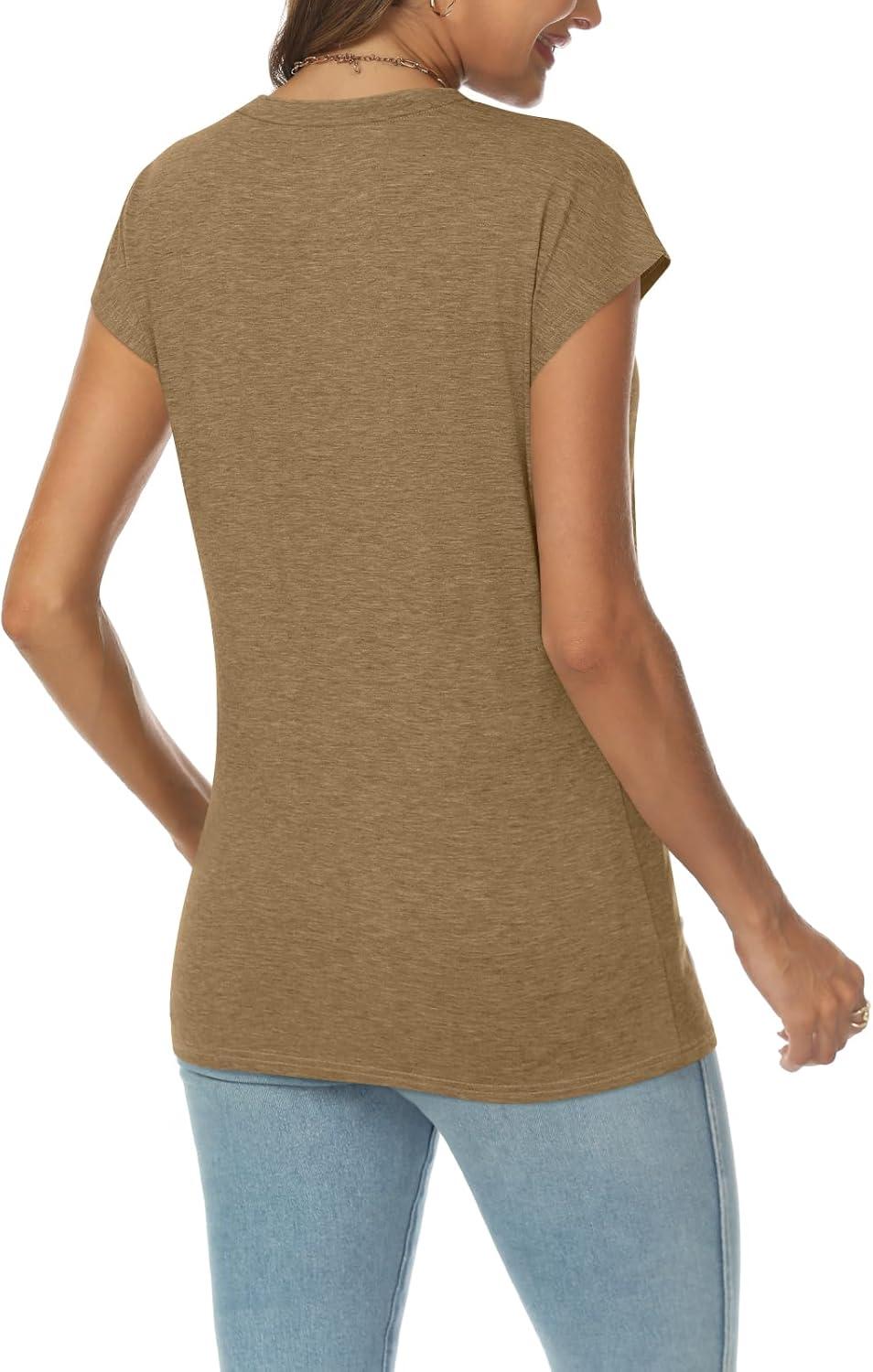 imageAUTOMET V Neck T Shirts for Women Spring Summer Fall Tops Teacher Work Business Dressy Casual Blouses Basic Tees Boho FashionKhaki