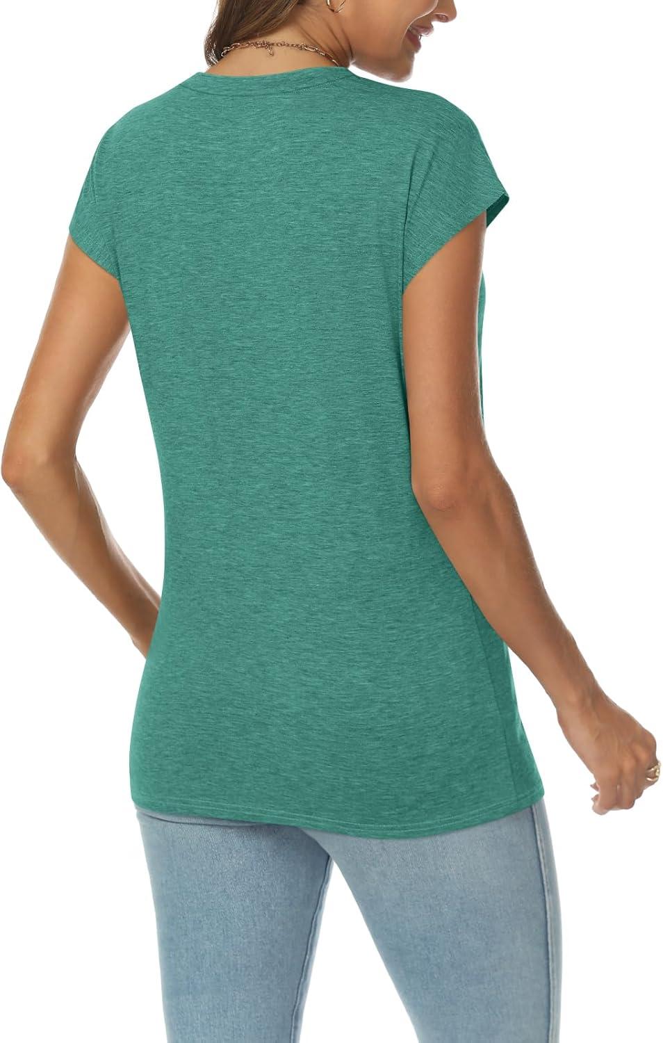 imageAUTOMET V Neck T Shirts for Women Spring Summer Fall Tops Teacher Work Business Dressy Casual Blouses Basic Tees Boho FashionLakegreen