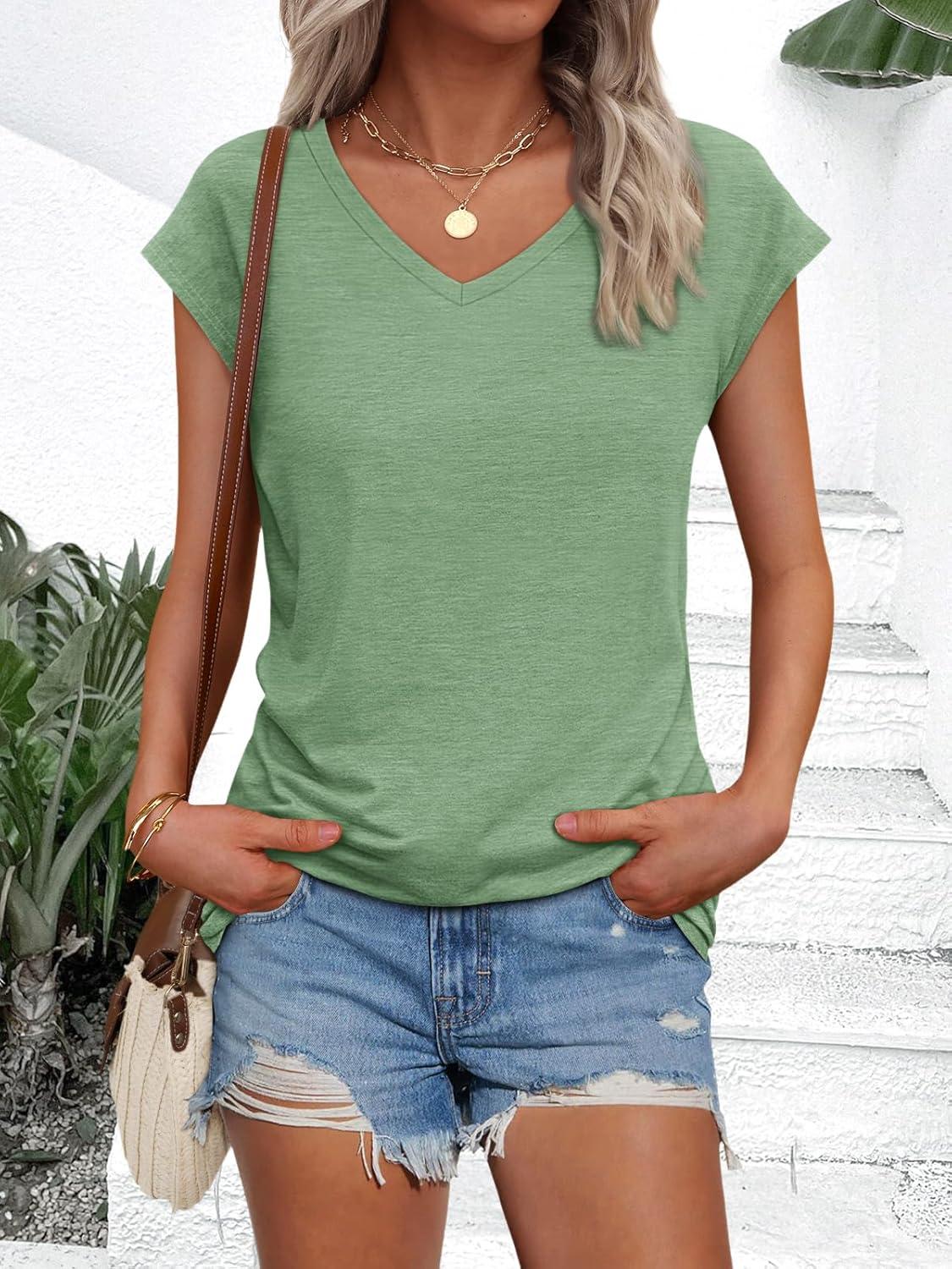 imageAUTOMET V Neck T Shirts for Women Spring Summer Fall Tops Teacher Work Business Dressy Casual Blouses Basic Tees Boho FashionLightgreen