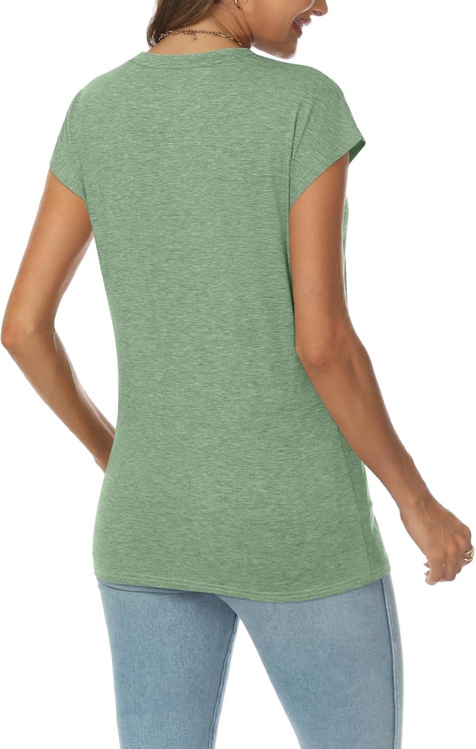 imageAUTOMET V Neck T Shirts for Women Spring Summer Fall Tops Teacher Work Business Dressy Casual Blouses Basic Tees Boho FashionLightgreen