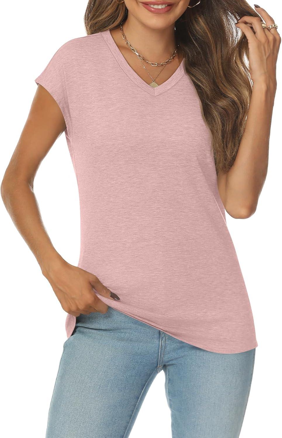 imageAUTOMET V Neck T Shirts for Women Spring Summer Fall Tops Teacher Work Business Dressy Casual Blouses Basic Tees Boho FashionLightpink