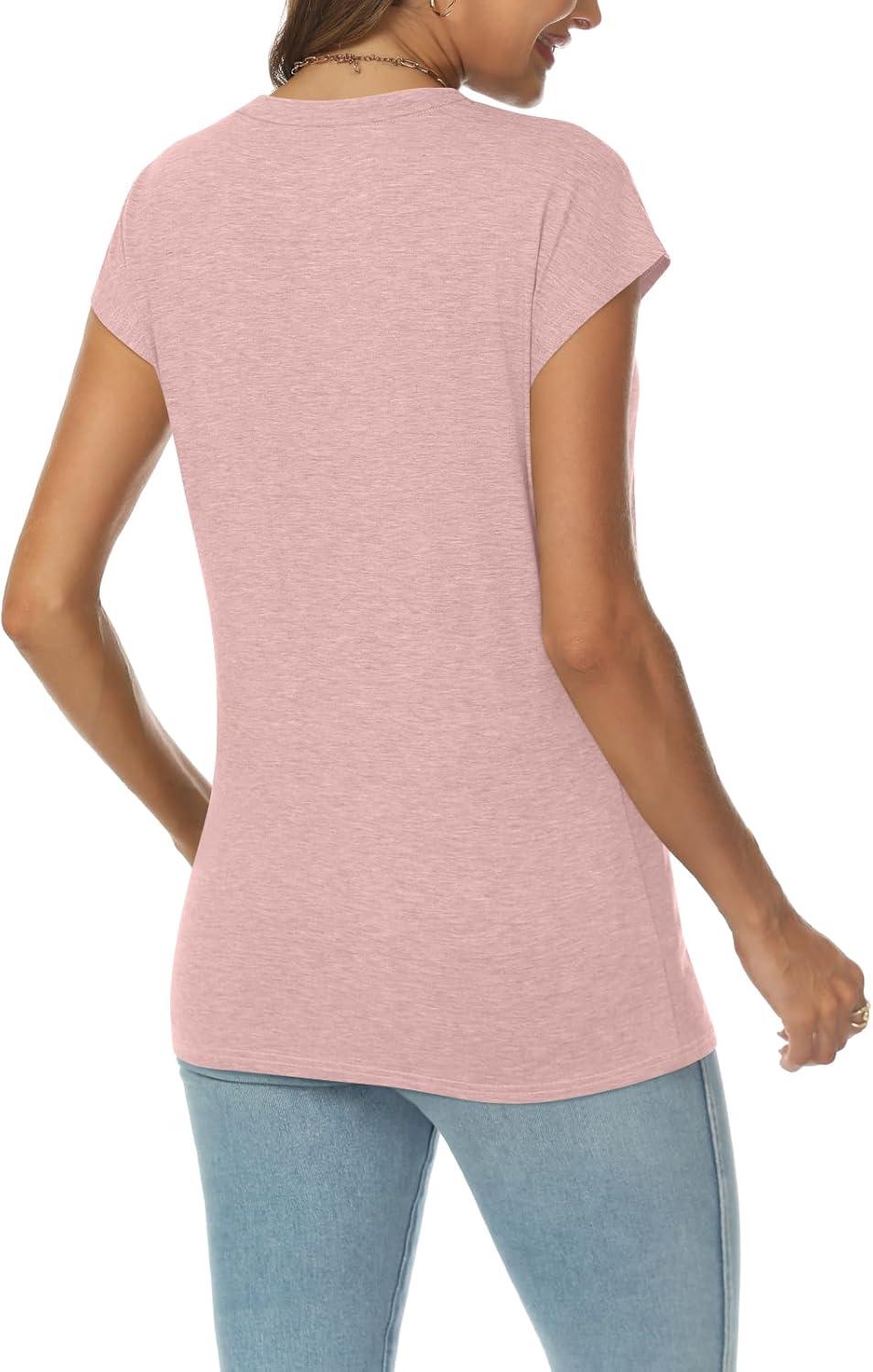 imageAUTOMET V Neck T Shirts for Women Spring Summer Fall Tops Teacher Work Business Dressy Casual Blouses Basic Tees Boho FashionLightpink