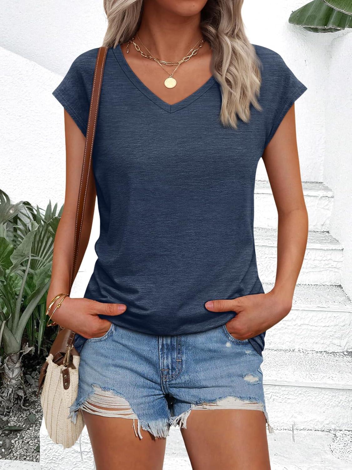 imageAUTOMET V Neck T Shirts for Women Spring Summer Fall Tops Teacher Work Business Dressy Casual Blouses Basic Tees Boho FashionNavy