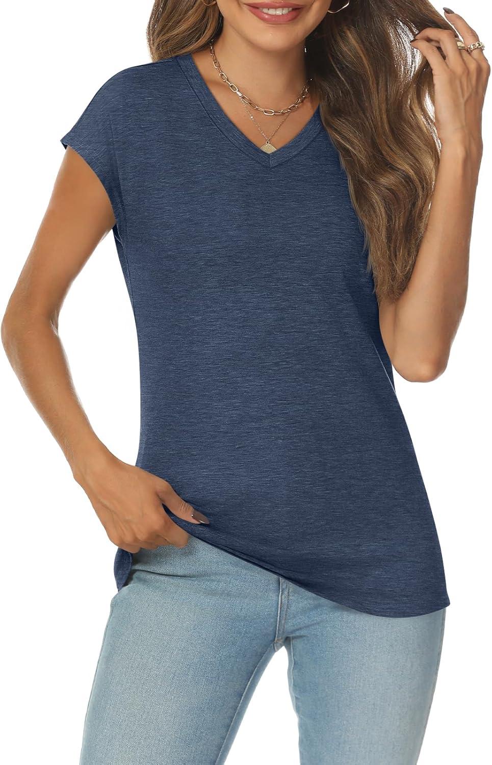imageAUTOMET V Neck T Shirts for Women Spring Summer Fall Tops Teacher Work Business Dressy Casual Blouses Basic Tees Boho FashionNavy