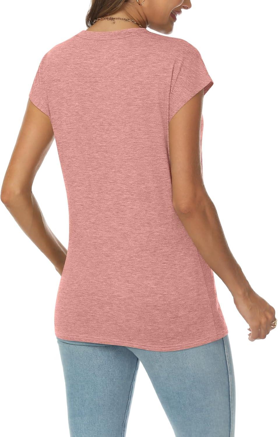 imageAUTOMET V Neck T Shirts for Women Spring Summer Fall Tops Teacher Work Business Dressy Casual Blouses Basic Tees Boho FashionPink