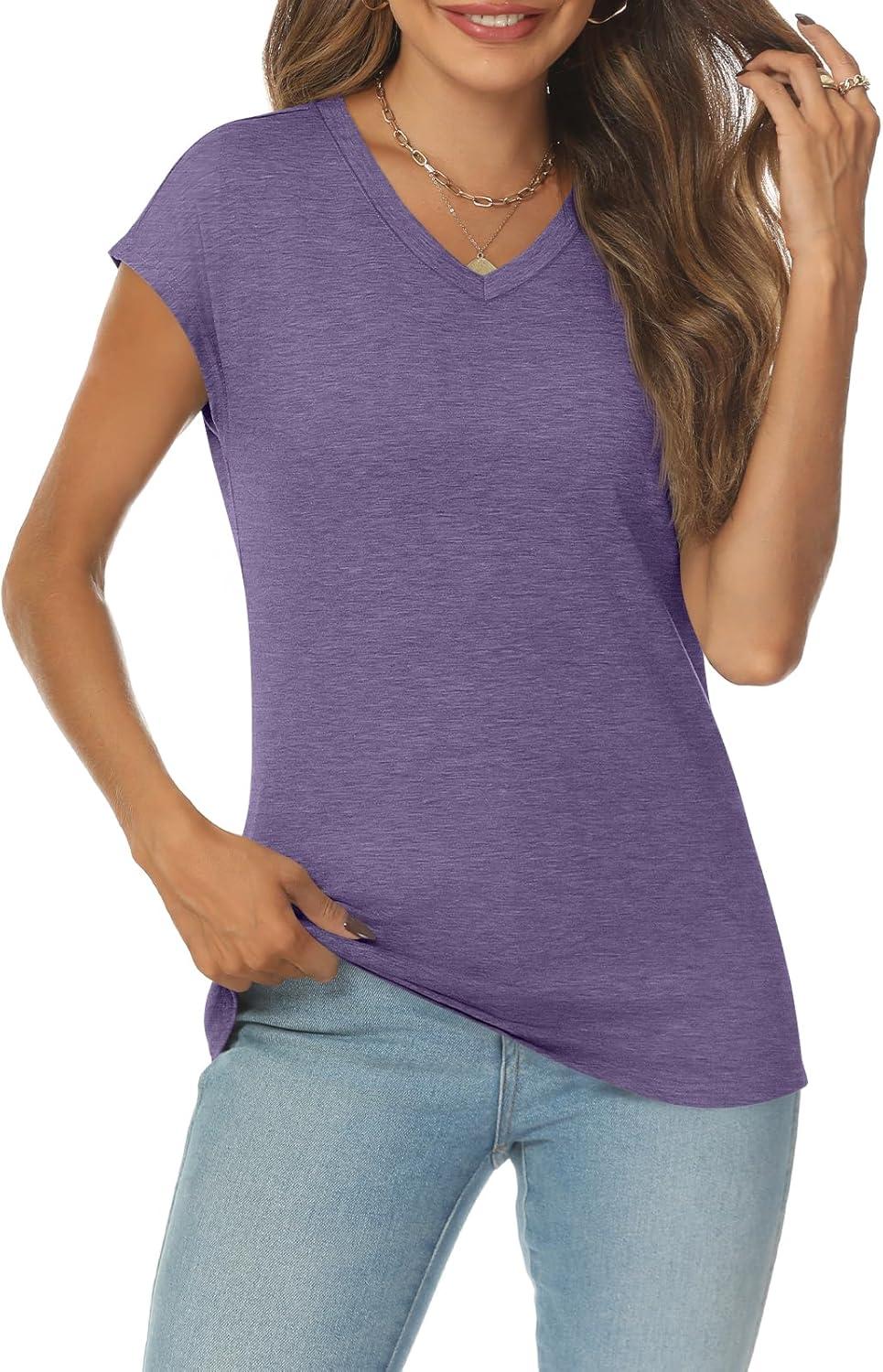 imageAUTOMET V Neck T Shirts for Women Spring Summer Fall Tops Teacher Work Business Dressy Casual Blouses Basic Tees Boho FashionPurple