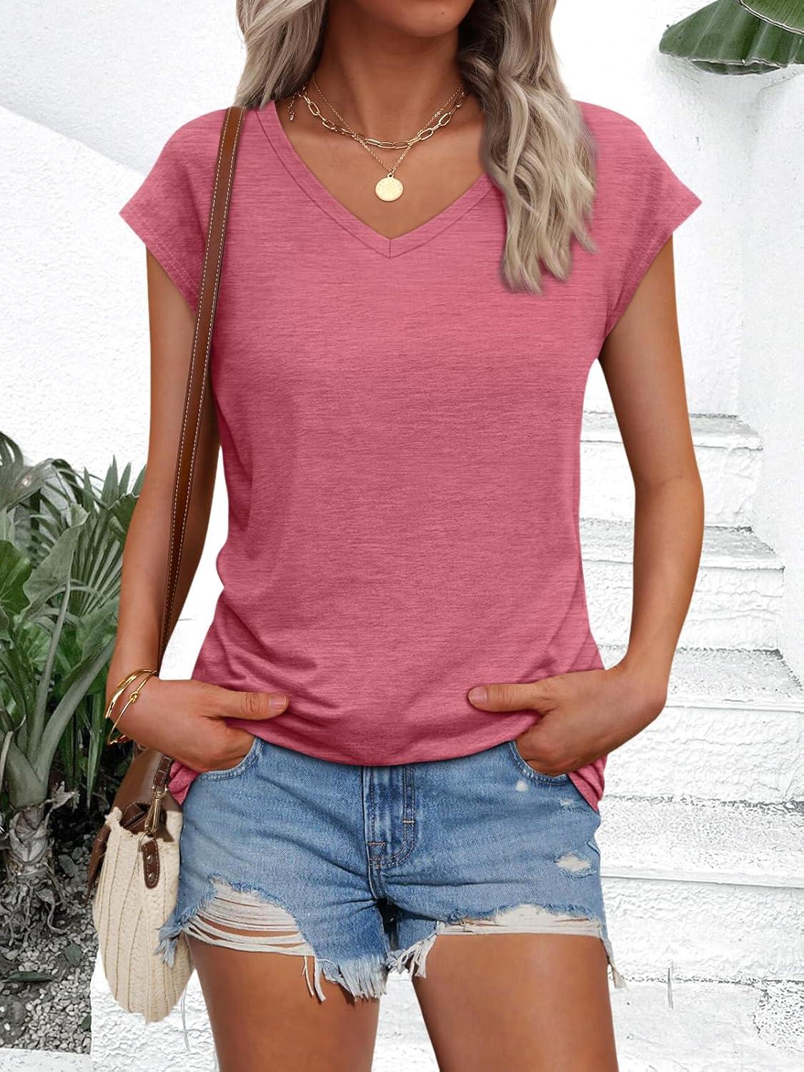 imageAUTOMET V Neck T Shirts for Women Spring Summer Fall Tops Teacher Work Business Dressy Casual Blouses Basic Tees Boho FashionRed