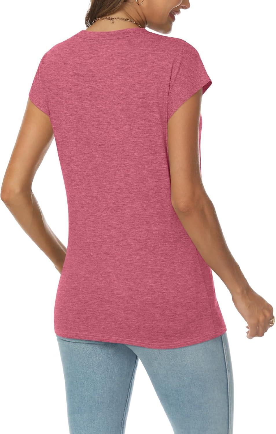 imageAUTOMET V Neck T Shirts for Women Spring Summer Fall Tops Teacher Work Business Dressy Casual Blouses Basic Tees Boho FashionRed