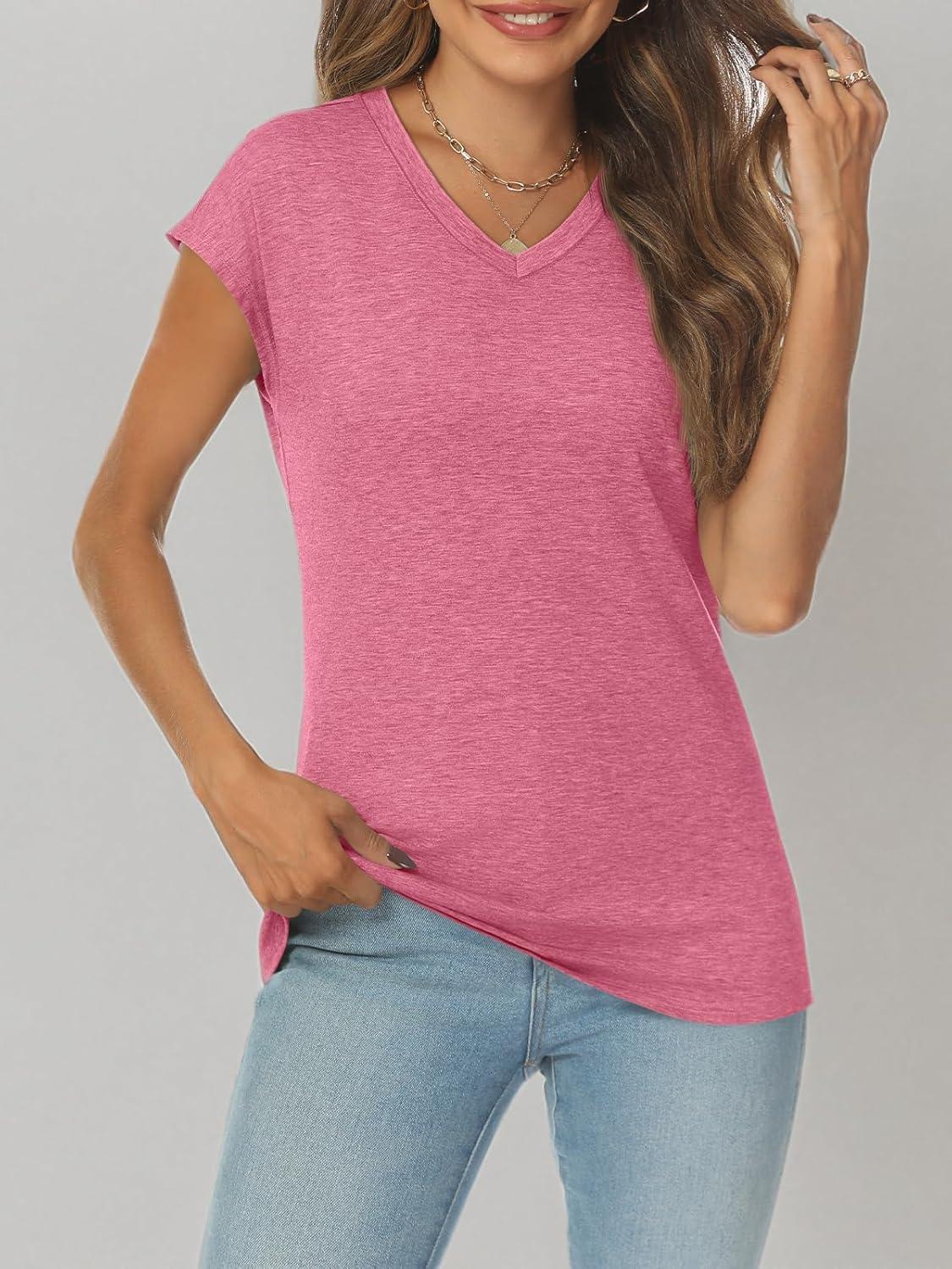 imageAUTOMET V Neck T Shirts for Women Spring Summer Fall Tops Teacher Work Business Dressy Casual Blouses Basic Tees Boho FashionRed