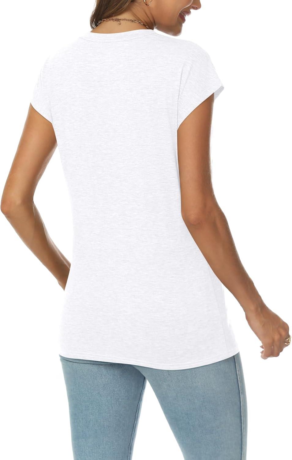 imageAUTOMET V Neck T Shirts for Women Spring Summer Fall Tops Teacher Work Business Dressy Casual Blouses Basic Tees Boho FashionWhite