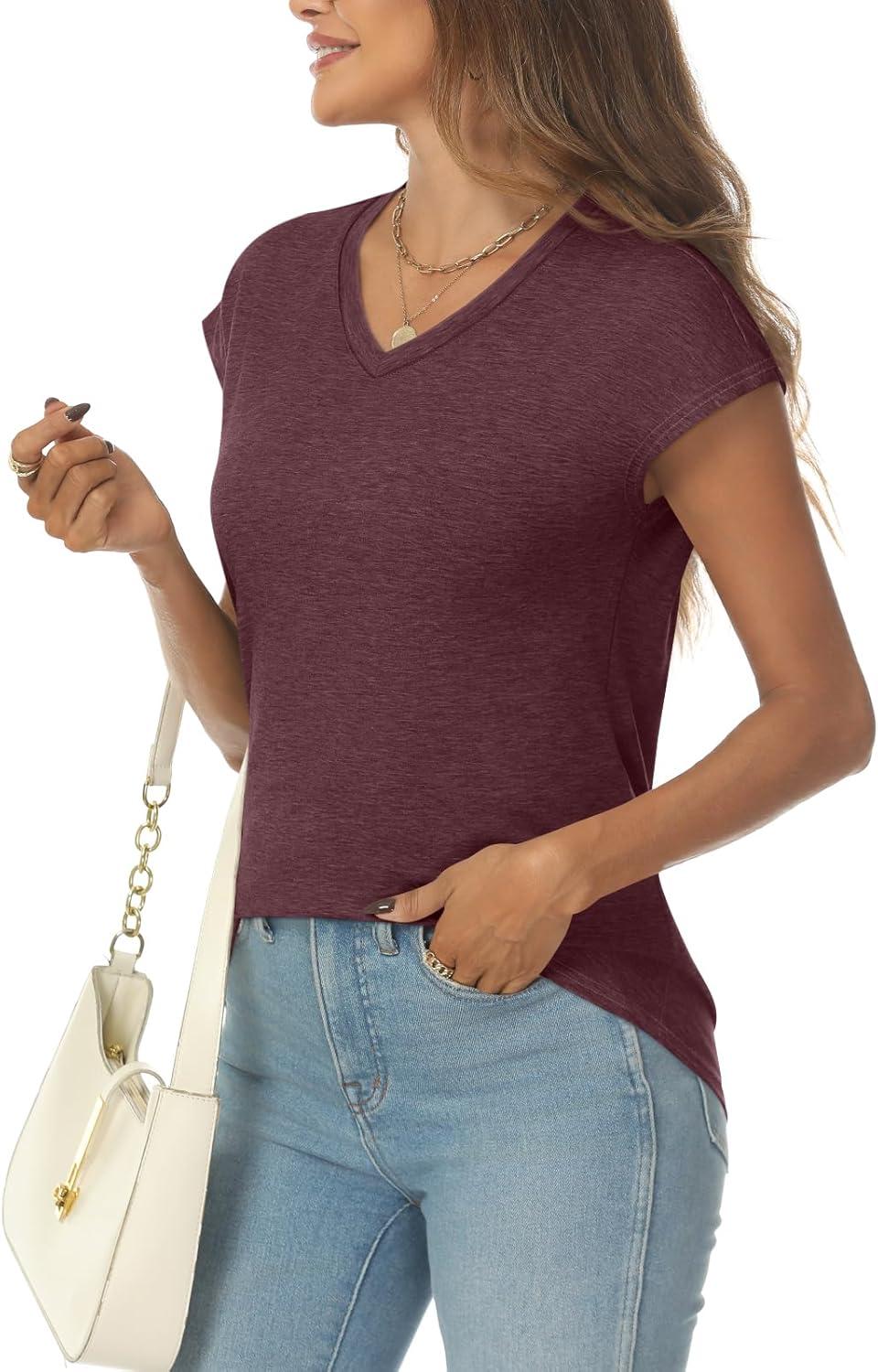 imageAUTOMET V Neck T Shirts for Women Spring Summer Fall Tops Teacher Work Business Dressy Casual Blouses Basic Tees Boho FashionWinered