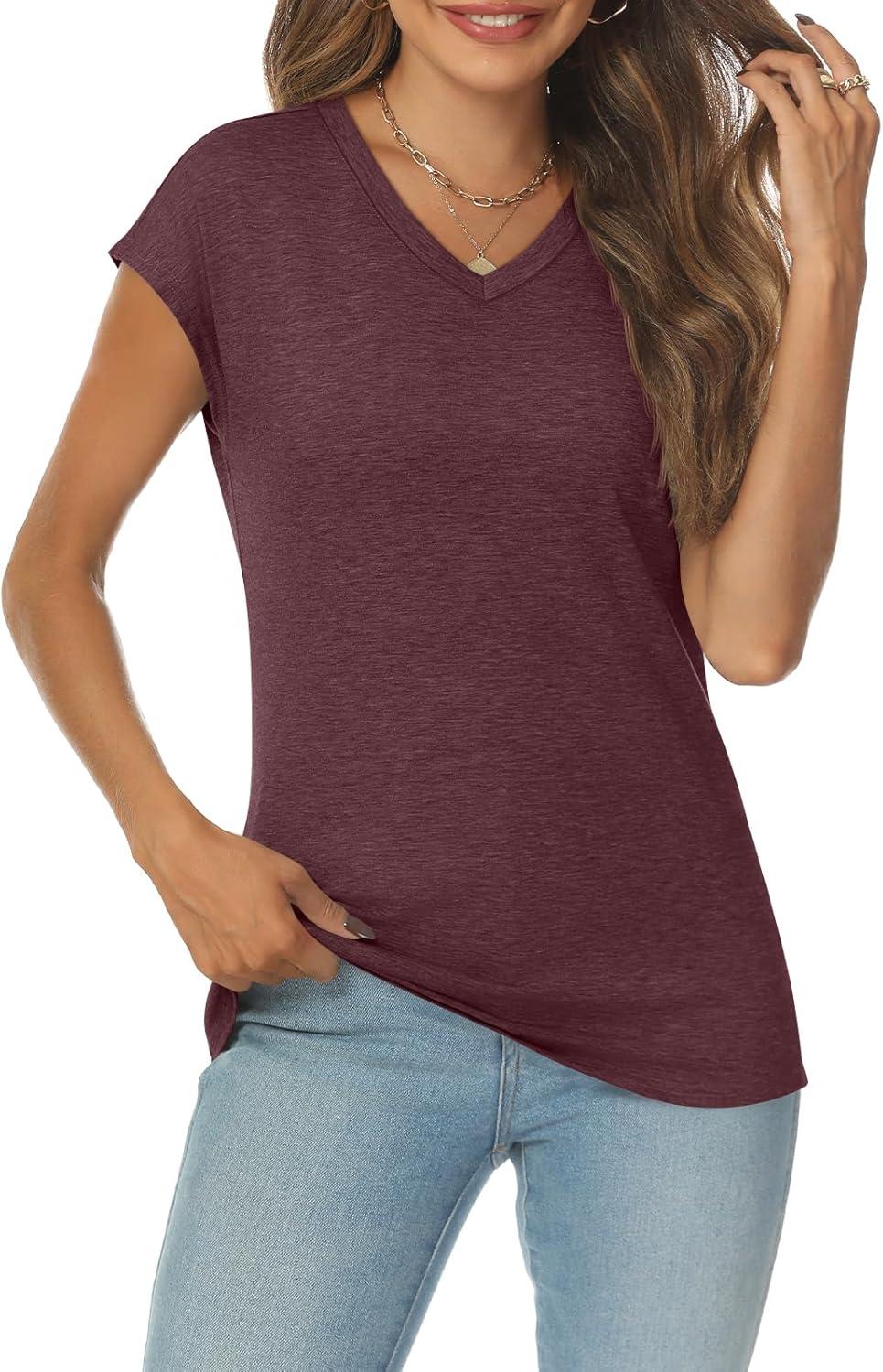 imageAUTOMET V Neck T Shirts for Women Spring Summer Fall Tops Teacher Work Business Dressy Casual Blouses Basic Tees Boho FashionWinered