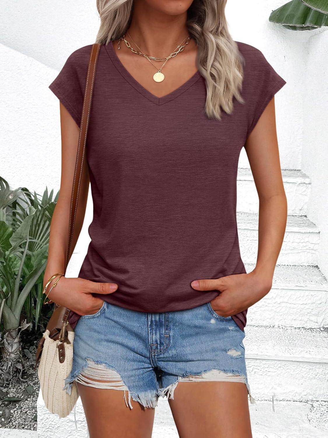 imageAUTOMET V Neck T Shirts for Women Spring Summer Fall Tops Teacher Work Business Dressy Casual Blouses Basic Tees Boho FashionWinered