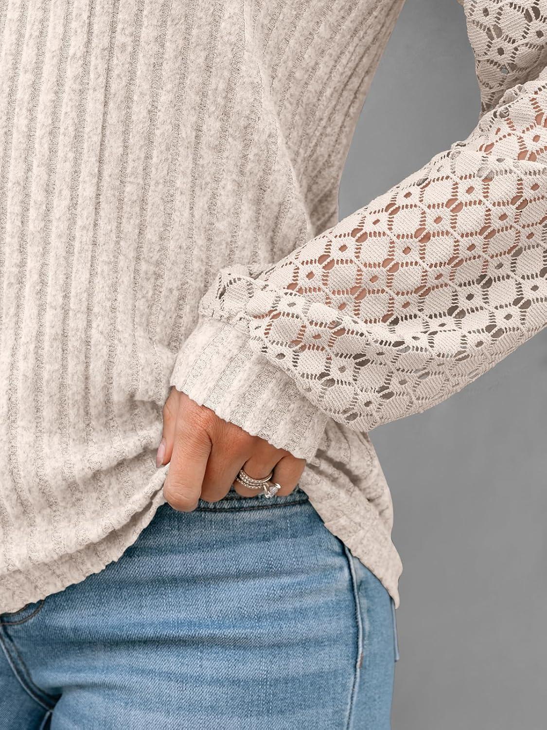 imageAUTOMET Women Long Sleeve Shirts Fall Lace Tops 2025 Fashion V Neck Sweaters Dressy Casual Winter Tunic Blouse Trendy OutfitApricot