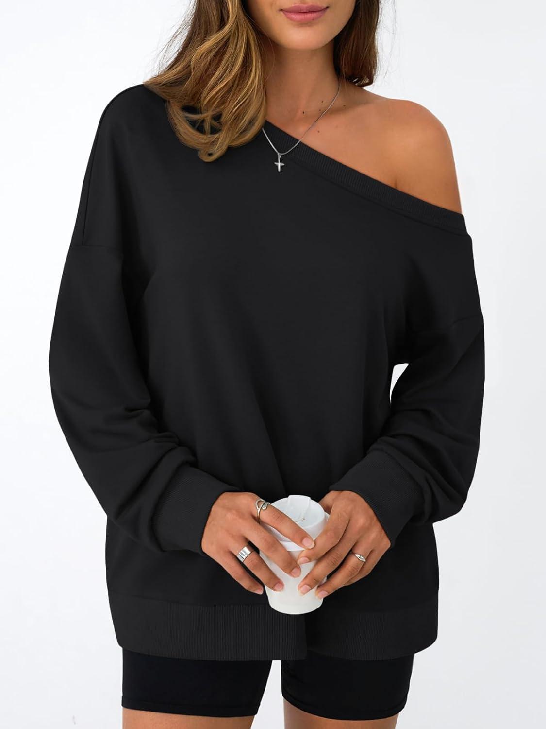 imageAUTOMET Women Off the Shoulder Sweatshirt Oversized Tops Fall Outfits 2025 Y2k Clothes Fashion Clothing Trendy TopBlack