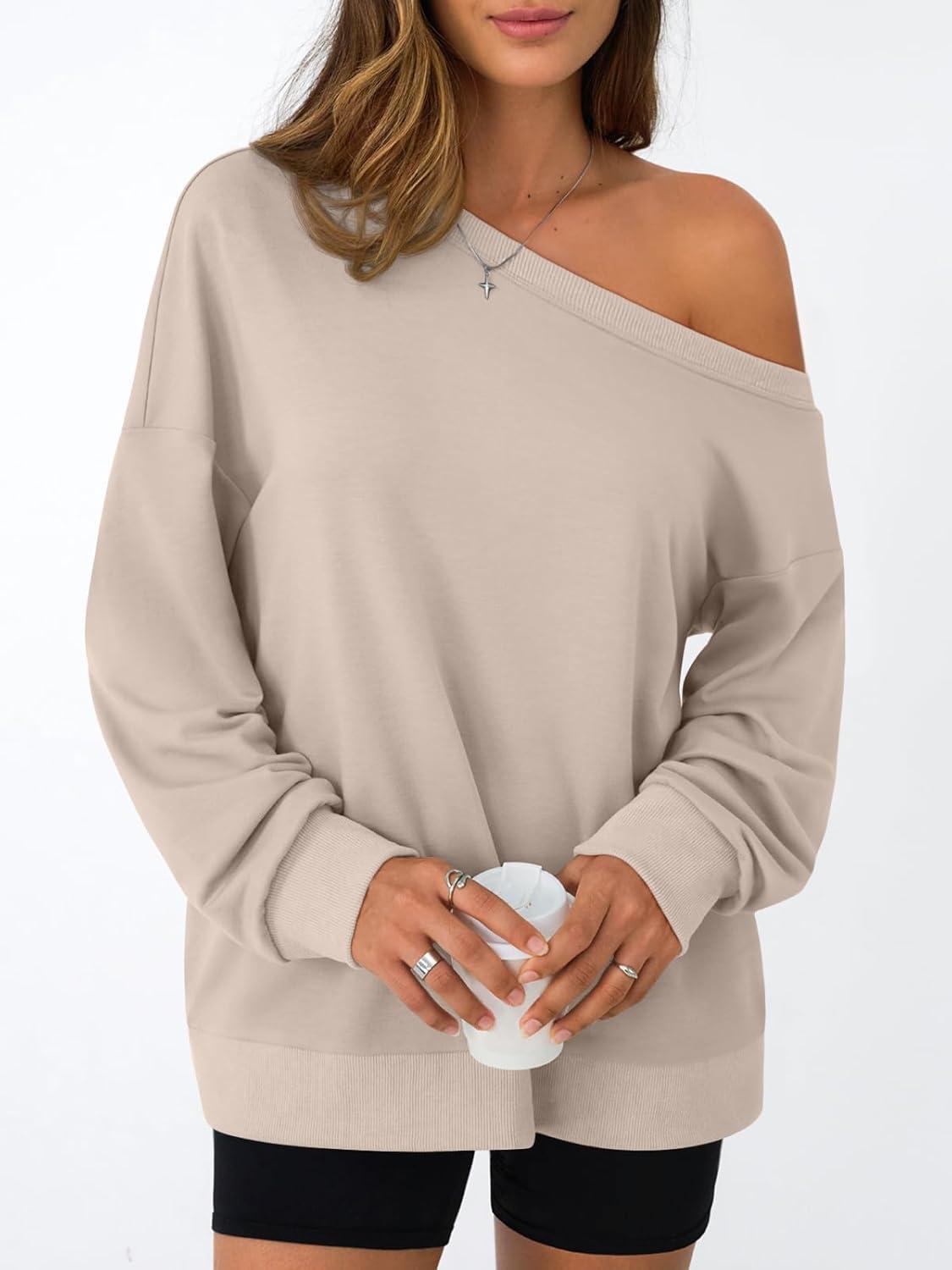 imageAUTOMET Women Off the Shoulder Sweatshirt Oversized Tops Fall Outfits 2025 Y2k Clothes Fashion Clothing Trendy TopKhaki