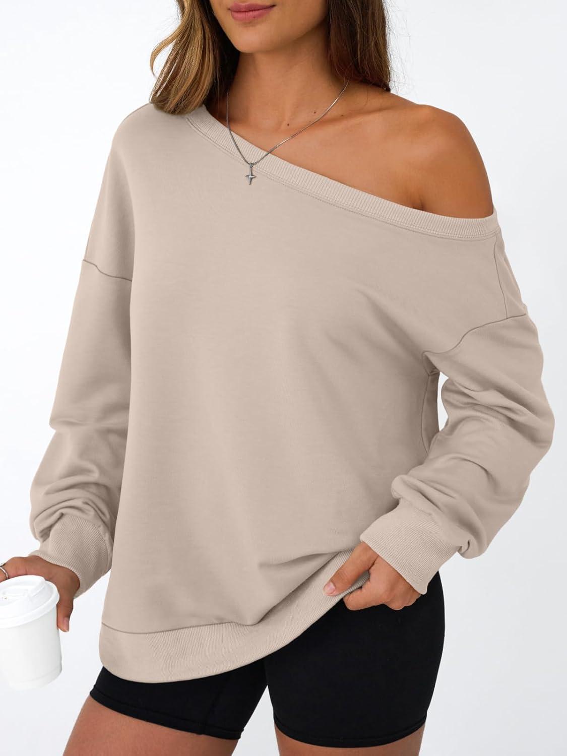 imageAUTOMET Women Off the Shoulder Sweatshirt Oversized Tops Fall Outfits 2025 Y2k Clothes Fashion Clothing Trendy TopKhaki