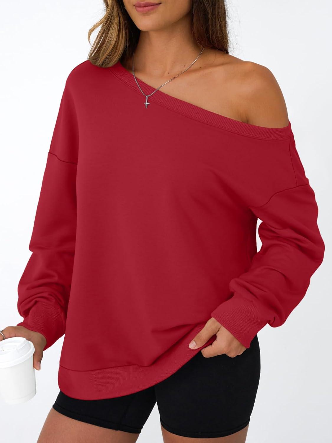 imageAUTOMET Women Off the Shoulder Sweatshirt Oversized Tops Fall Outfits 2025 Y2k Clothes Fashion Clothing Trendy TopRed