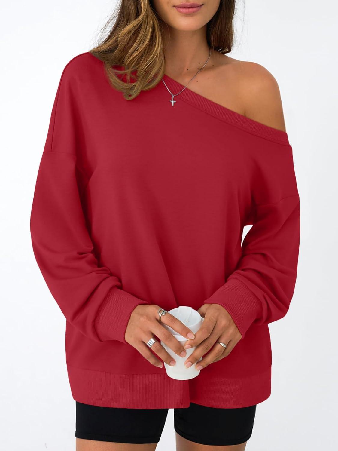 imageAUTOMET Women Off the Shoulder Sweatshirt Oversized Tops Fall Outfits 2025 Y2k Clothes Fashion Clothing Trendy TopRed