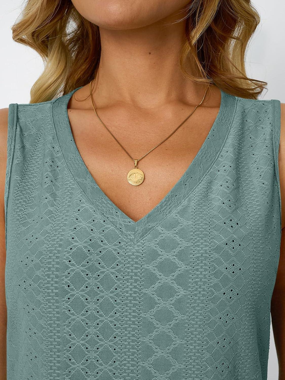 imageAUTOMET Women Summer Tank Top Eyelet Embroidery 2025 Vacation Sleeveless V Neck Loose Fit Shirt Spring Fashion Casual ClothesGreen