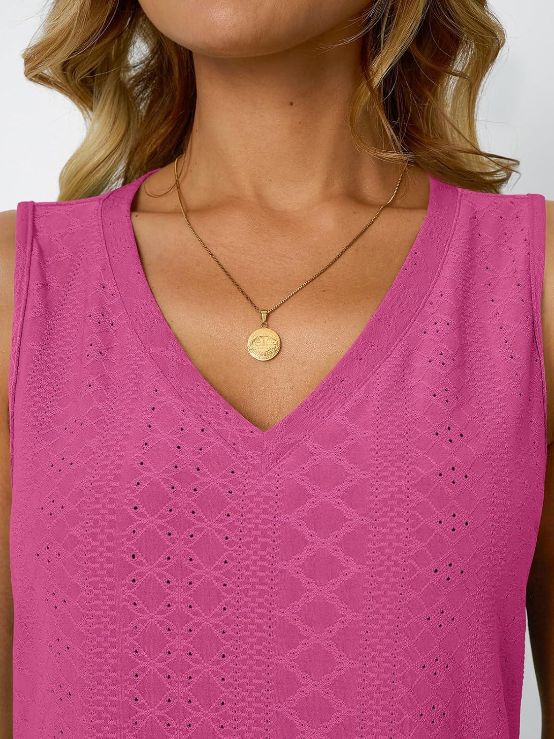 imageAUTOMET Women Summer Tank Top Eyelet Embroidery 2025 Vacation Sleeveless V Neck Loose Fit Shirt Spring Fashion Casual ClothesHotpink