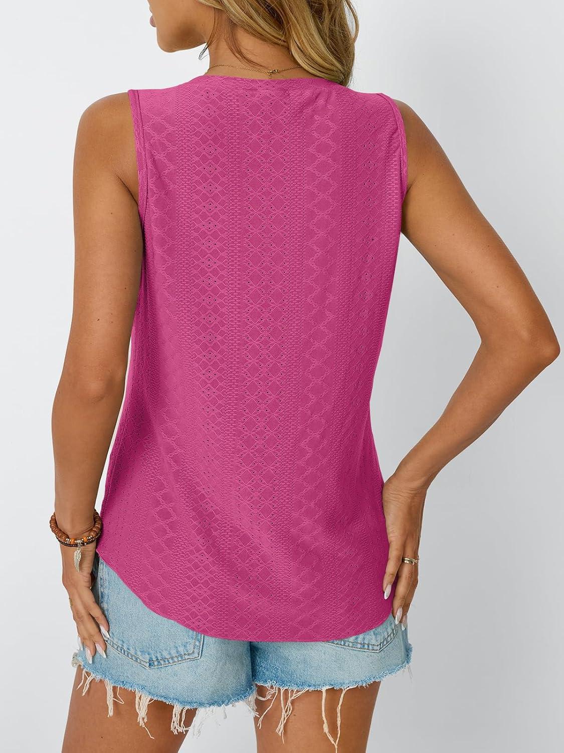 imageAUTOMET Women Summer Tank Top Eyelet Embroidery 2025 Vacation Sleeveless V Neck Loose Fit Shirt Spring Fashion Casual ClothesHotpink