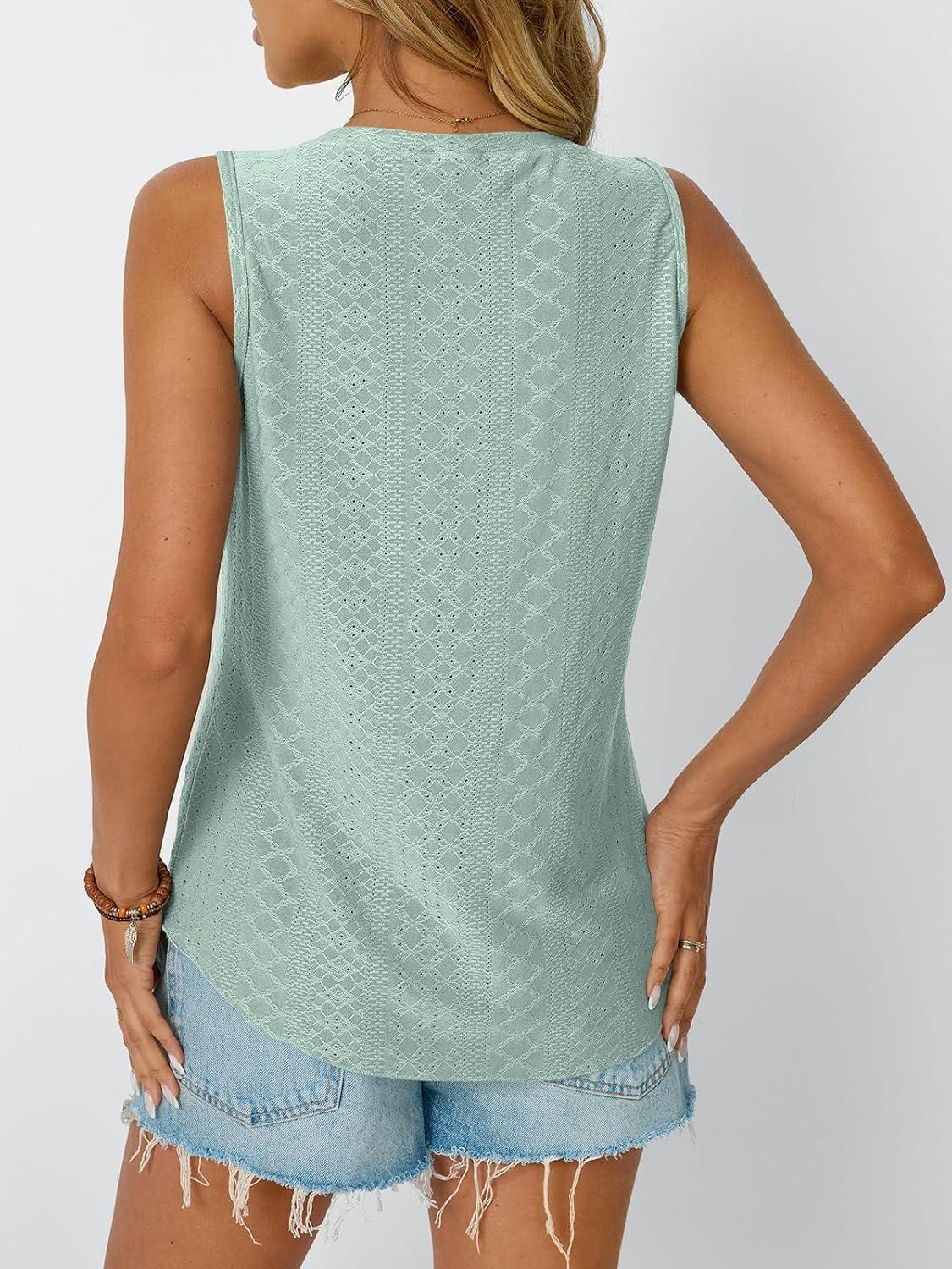 imageAUTOMET Women Summer Tank Top Eyelet Embroidery 2025 Vacation Sleeveless V Neck Loose Fit Shirt Spring Fashion Casual ClothesLightgreen