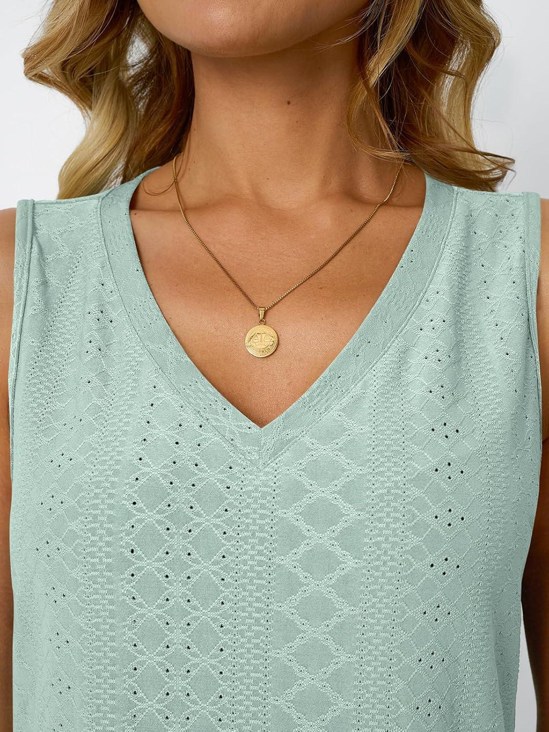 imageAUTOMET Women Summer Tank Top Eyelet Embroidery 2025 Vacation Sleeveless V Neck Loose Fit Shirt Spring Fashion Casual ClothesLightgreen
