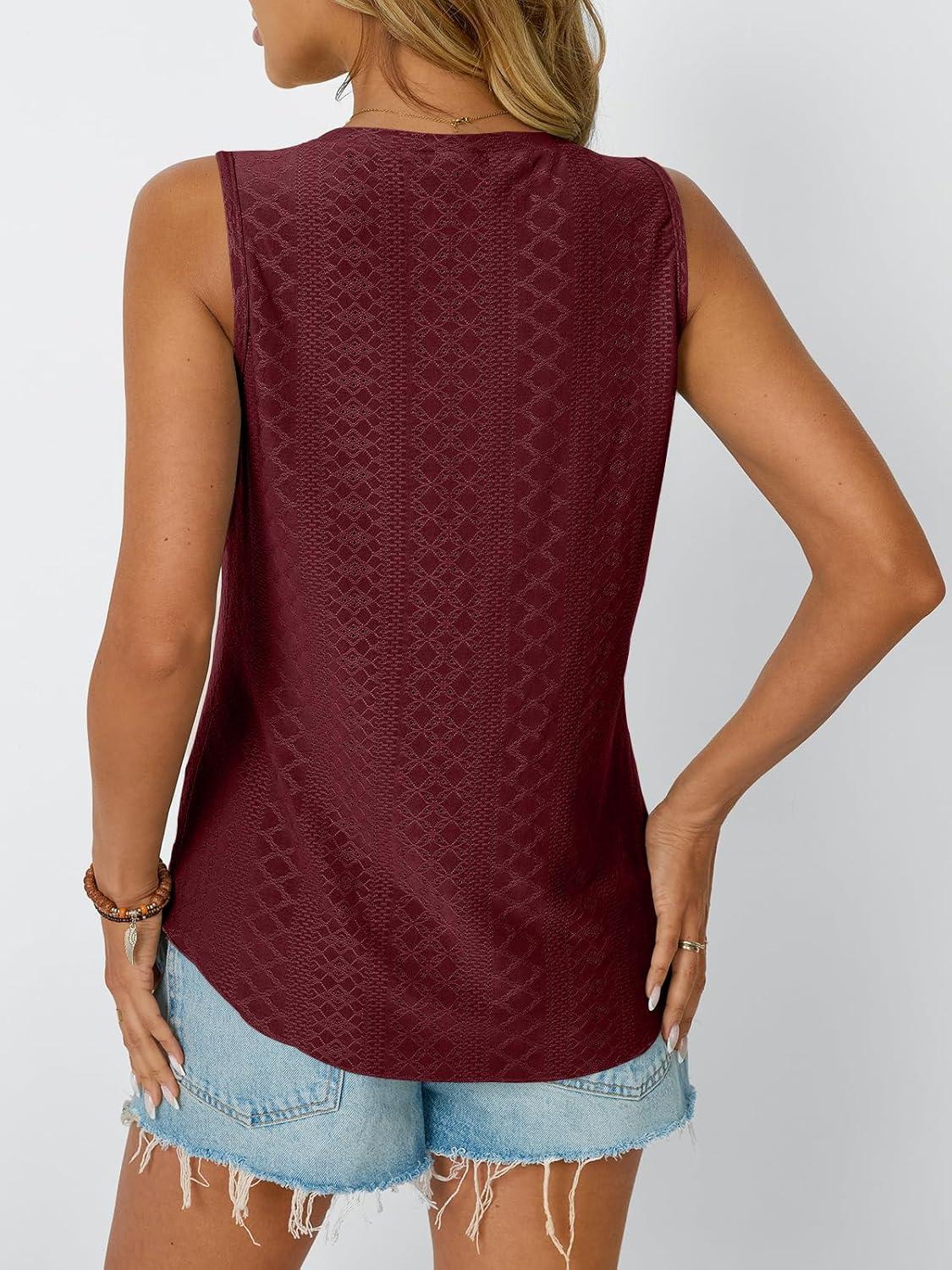 imageAUTOMET Women Summer Tank Top Eyelet Embroidery 2025 Vacation Sleeveless V Neck Loose Fit Shirt Spring Fashion Casual ClothesWinered