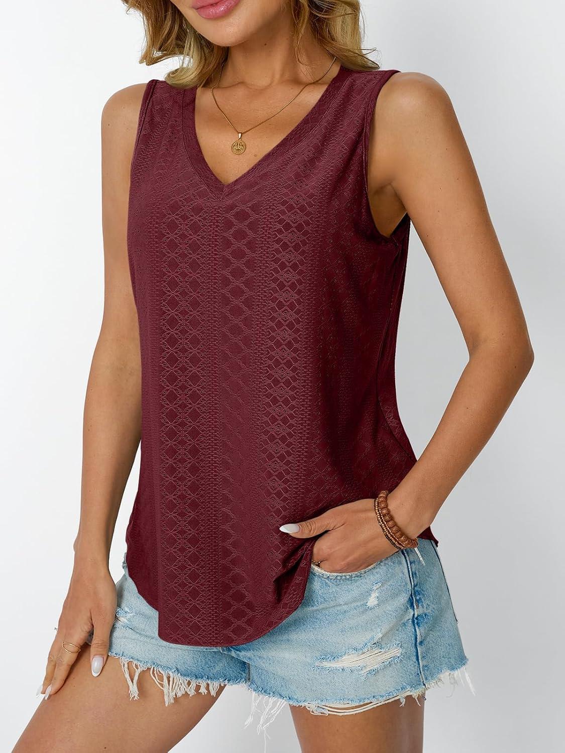 imageAUTOMET Women Summer Tank Top Eyelet Embroidery 2025 Vacation Sleeveless V Neck Loose Fit Shirt Spring Fashion Casual ClothesWinered