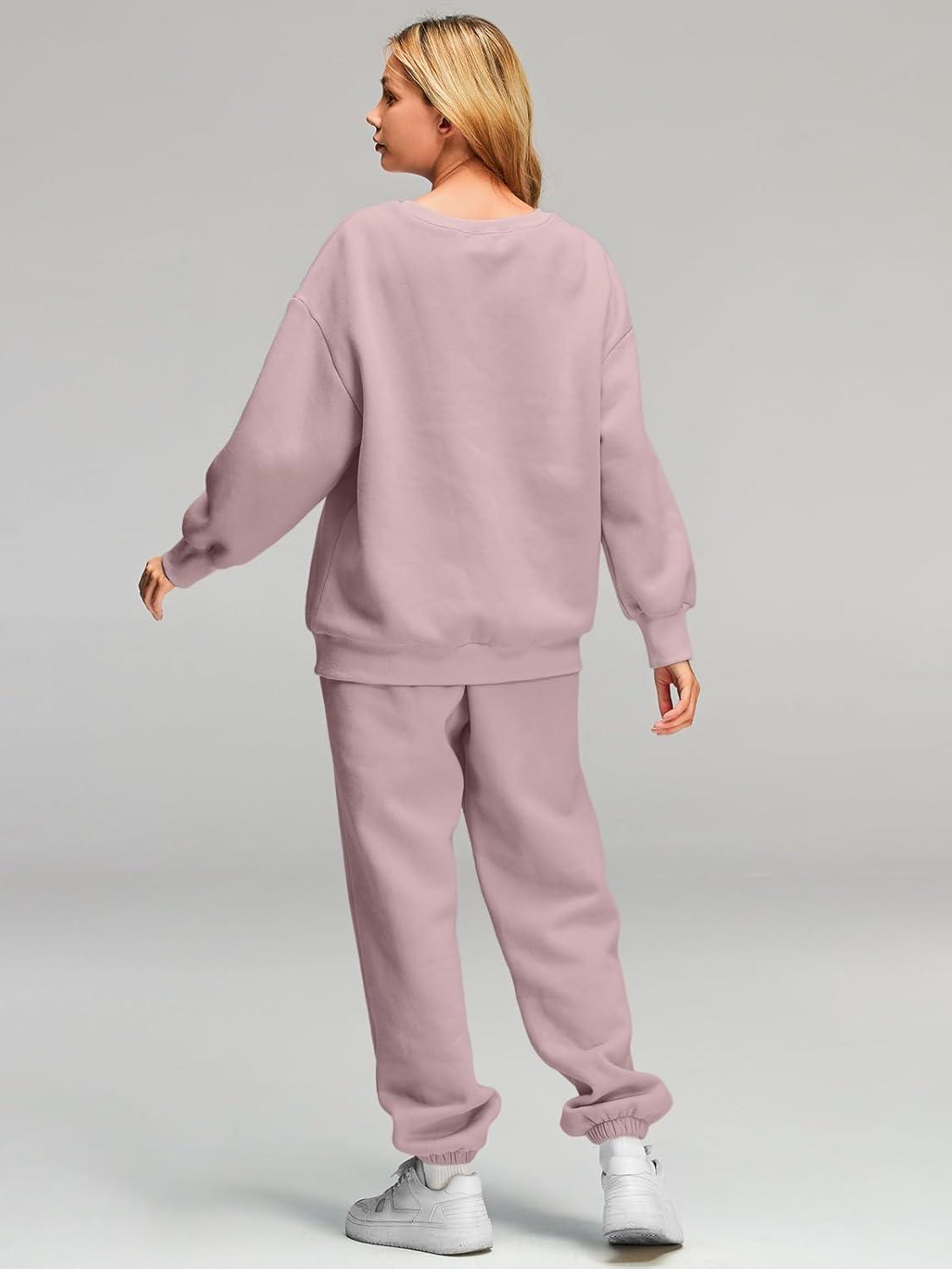 imageAUTOMET Womens 2 Piece Outfits Sweatsuit Lounge Sets Oversized Sweatshirt Baggy Sweatpants Fall Fashion with PocketsDarkpink