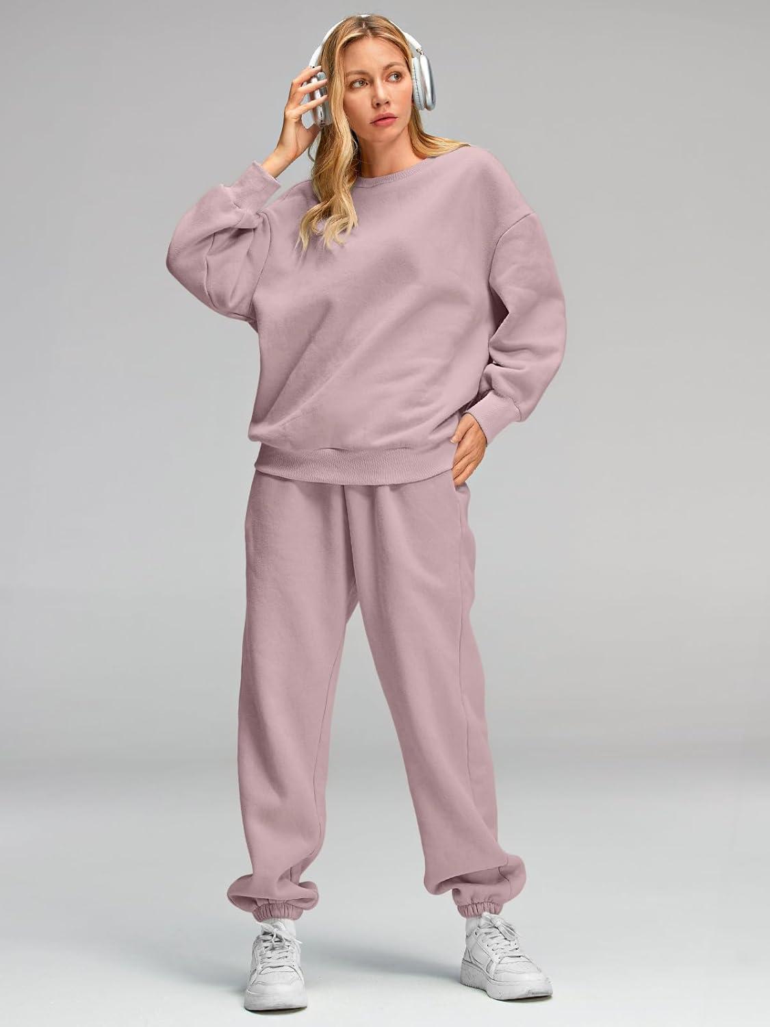 imageAUTOMET Womens 2 Piece Outfits Sweatsuit Lounge Sets Oversized Sweatshirt Baggy Sweatpants Fall Fashion with PocketsDarkpink