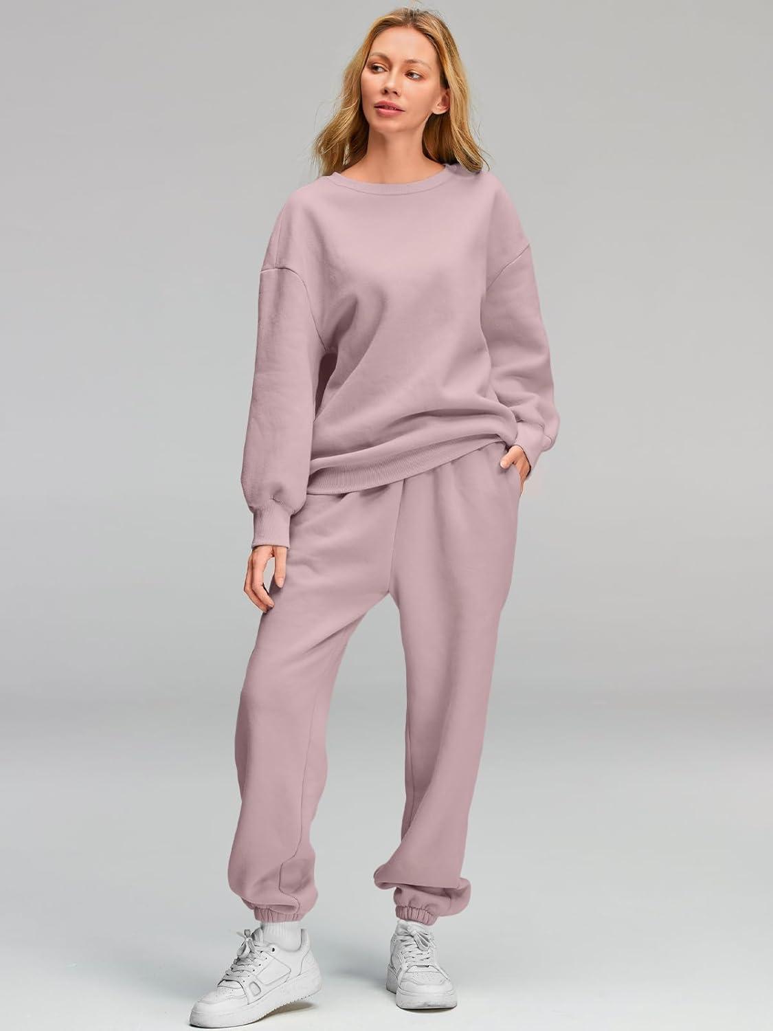 imageAUTOMET Womens 2 Piece Outfits Sweatsuit Lounge Sets Oversized Sweatshirt Baggy Sweatpants Fall Fashion with PocketsDarkpink