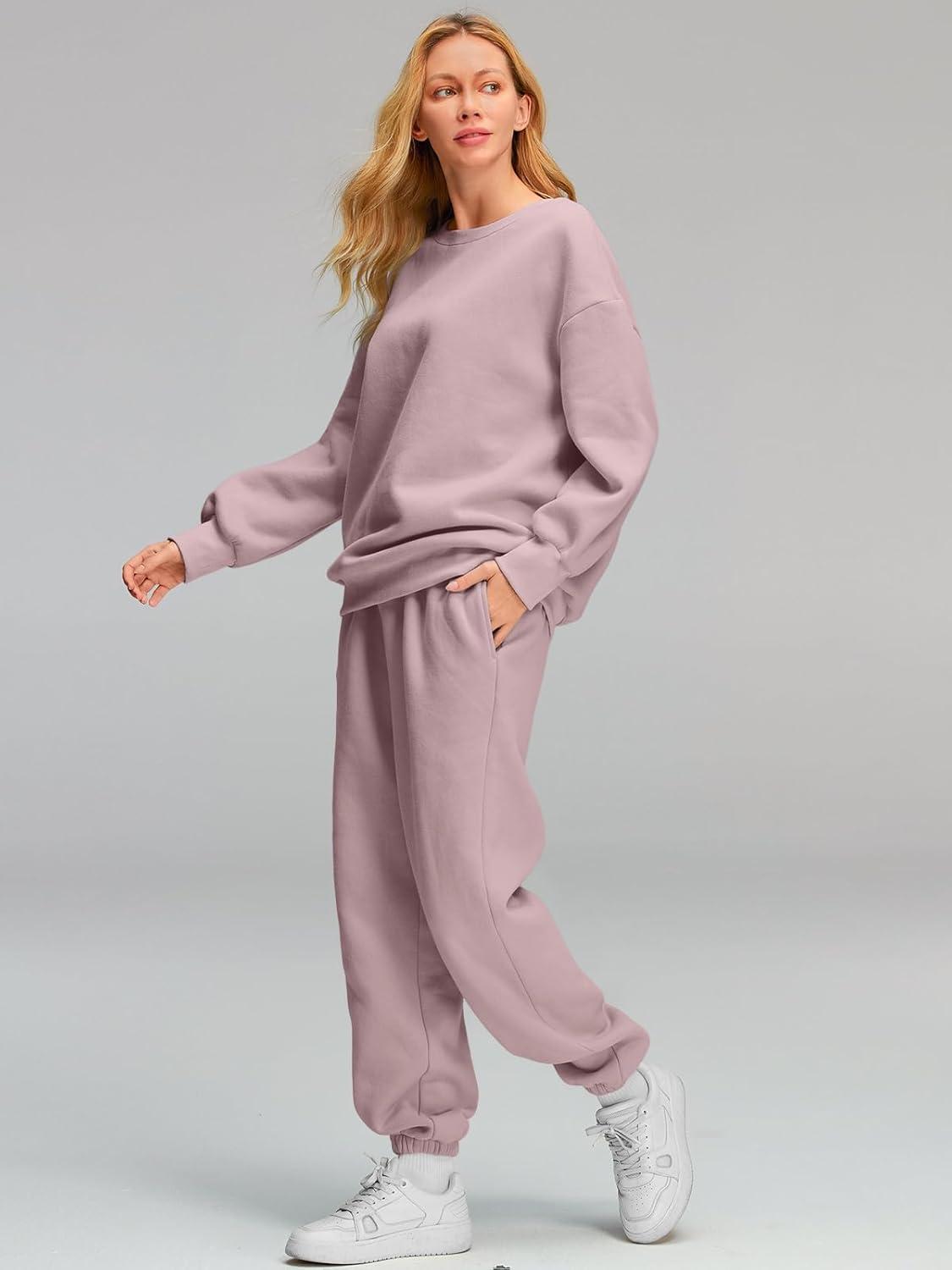 imageAUTOMET Womens 2 Piece Outfits Sweatsuit Lounge Sets Oversized Sweatshirt Baggy Sweatpants Fall Fashion with PocketsDarkpink