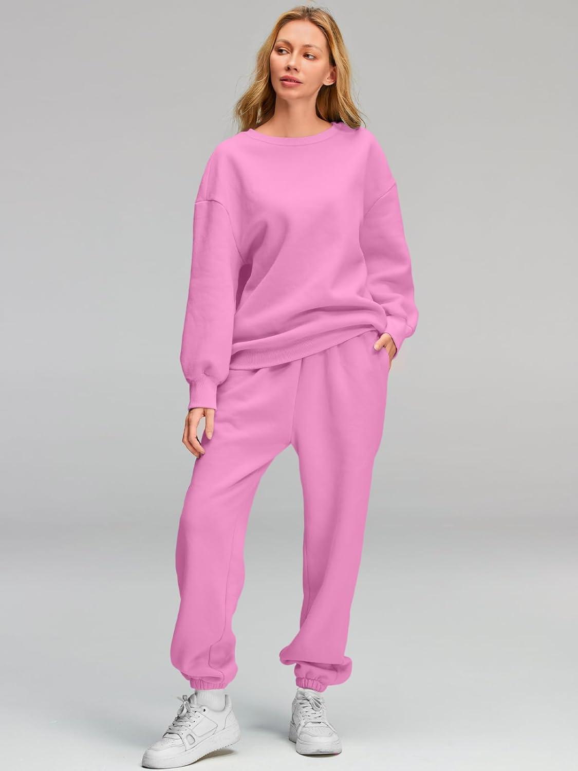 imageAUTOMET Womens 2 Piece Outfits Sweatsuit Lounge Sets Oversized Sweatshirt Baggy Sweatpants Fall Fashion with PocketsPink