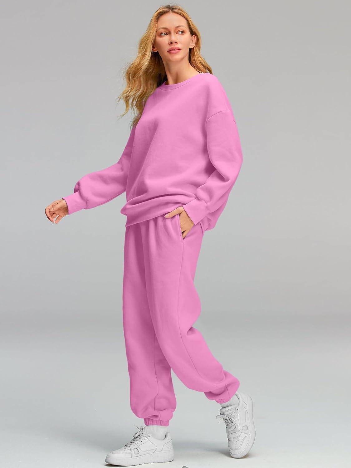 imageAUTOMET Womens 2 Piece Outfits Sweatsuit Lounge Sets Oversized Sweatshirt Baggy Sweatpants Fall Fashion with PocketsPink
