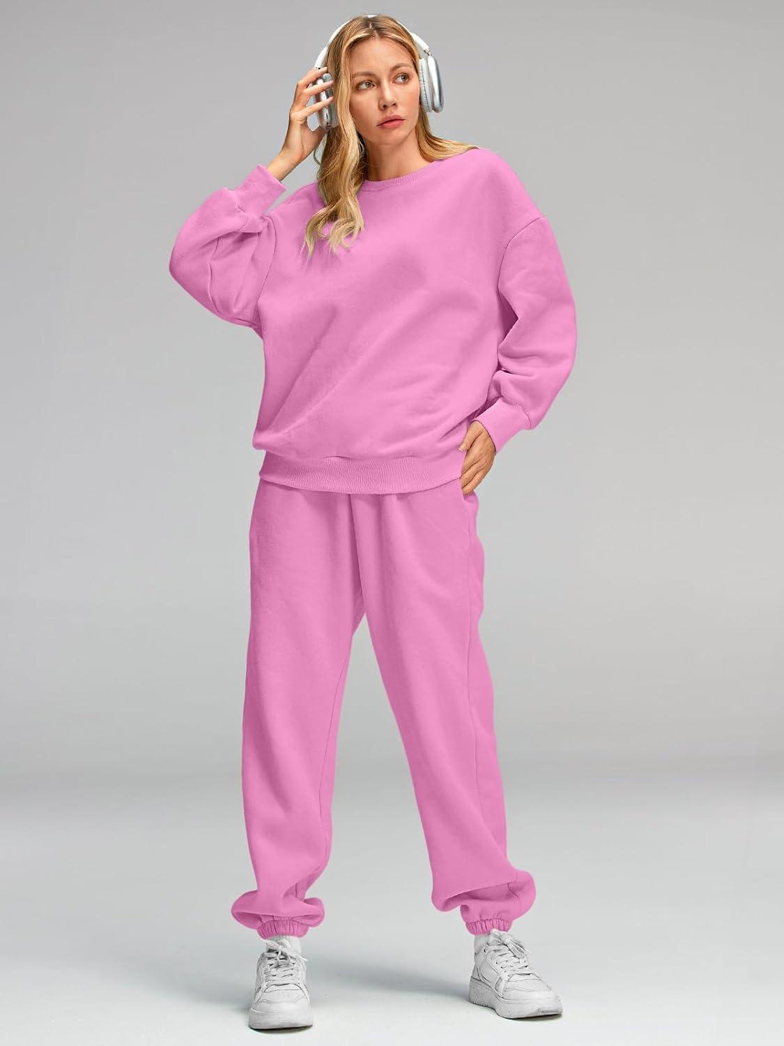 imageAUTOMET Womens 2 Piece Outfits Sweatsuit Lounge Sets Oversized Sweatshirt Baggy Sweatpants Fall Fashion with PocketsPink
