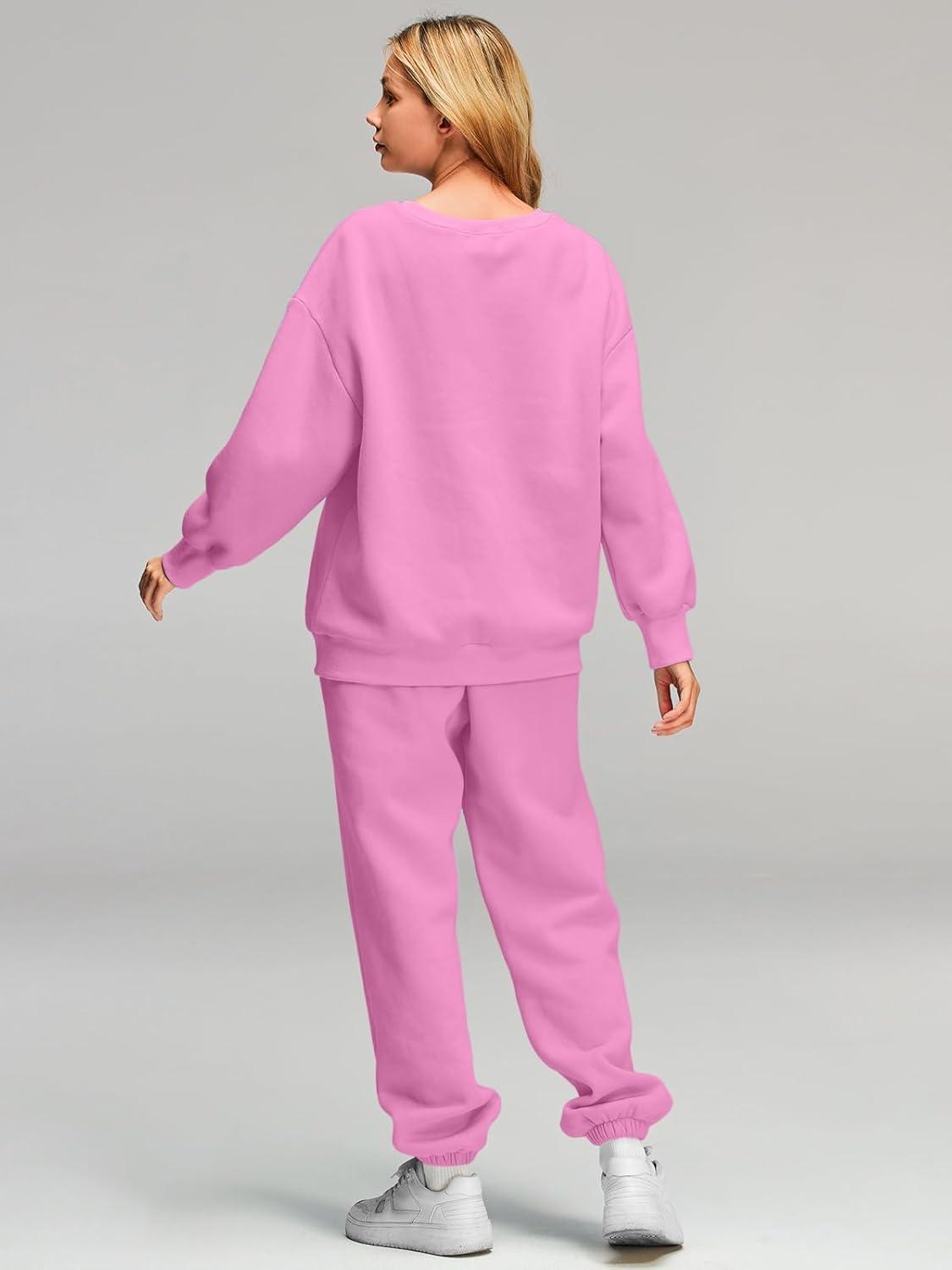 imageAUTOMET Womens 2 Piece Outfits Sweatsuit Lounge Sets Oversized Sweatshirt Baggy Sweatpants Fall Fashion with PocketsPink