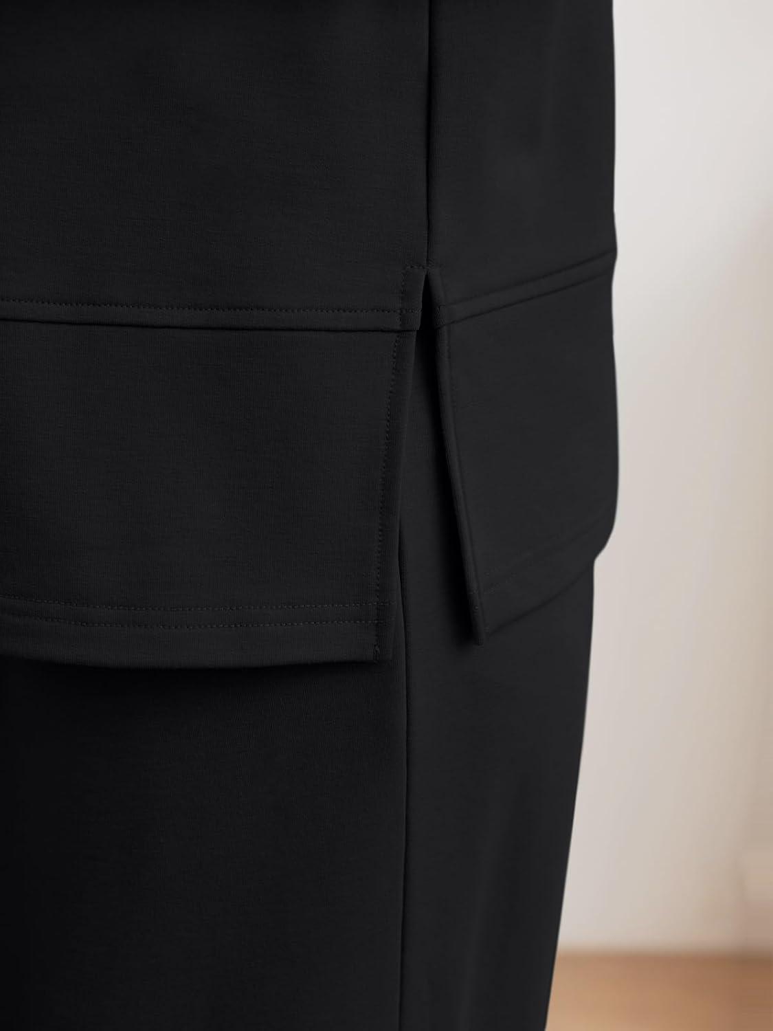 imageAUTOMET Womens 2 Piece Sweatsuits Outfit Lounge Sets Side Slit Sweatshirt Wide Leg Tracksuit Travel Loungewear with PocketsBlack