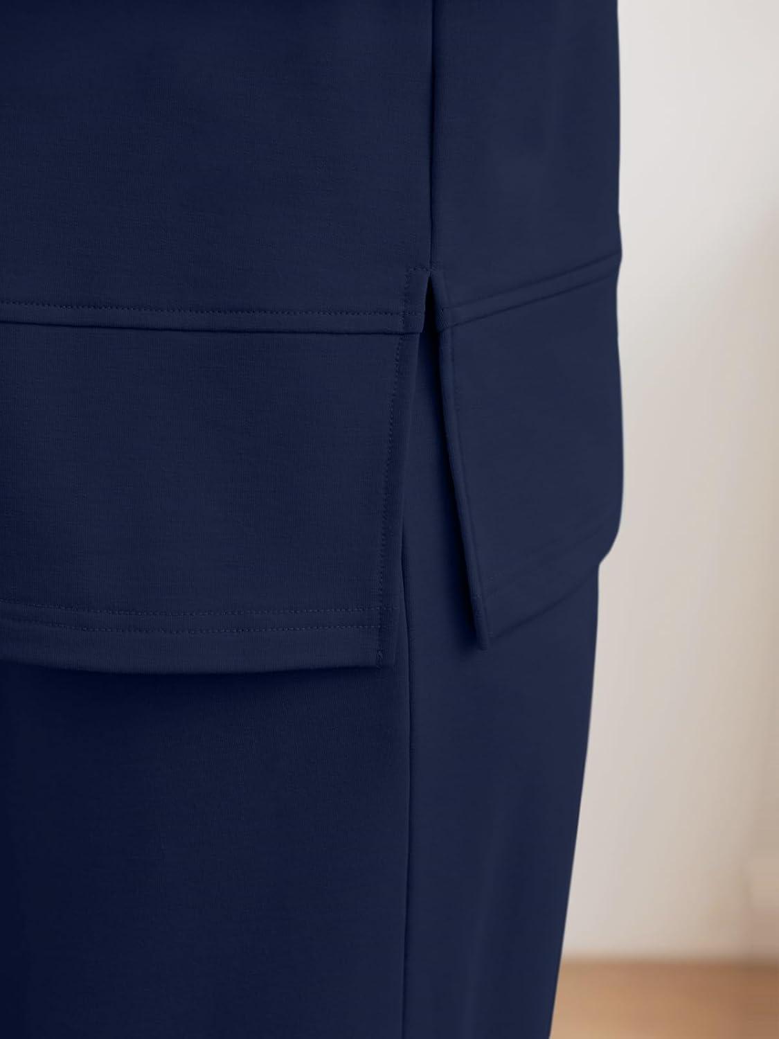 imageAUTOMET Womens 2 Piece Sweatsuits Outfit Lounge Sets Side Slit Sweatshirt Wide Leg Tracksuit Travel Loungewear with PocketsNavy Blue