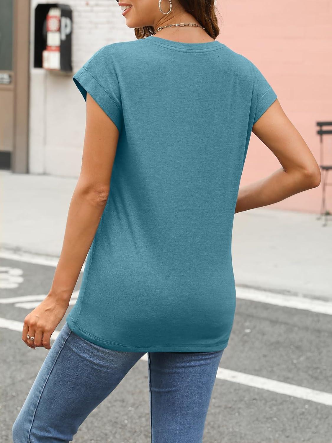 imageAUTOMET Womens Cap Sleeve Summer Tops T Shirts Business Casual Dressy Spring Fashion Outfits Cute Trendy Clothes 2025Bluegreen