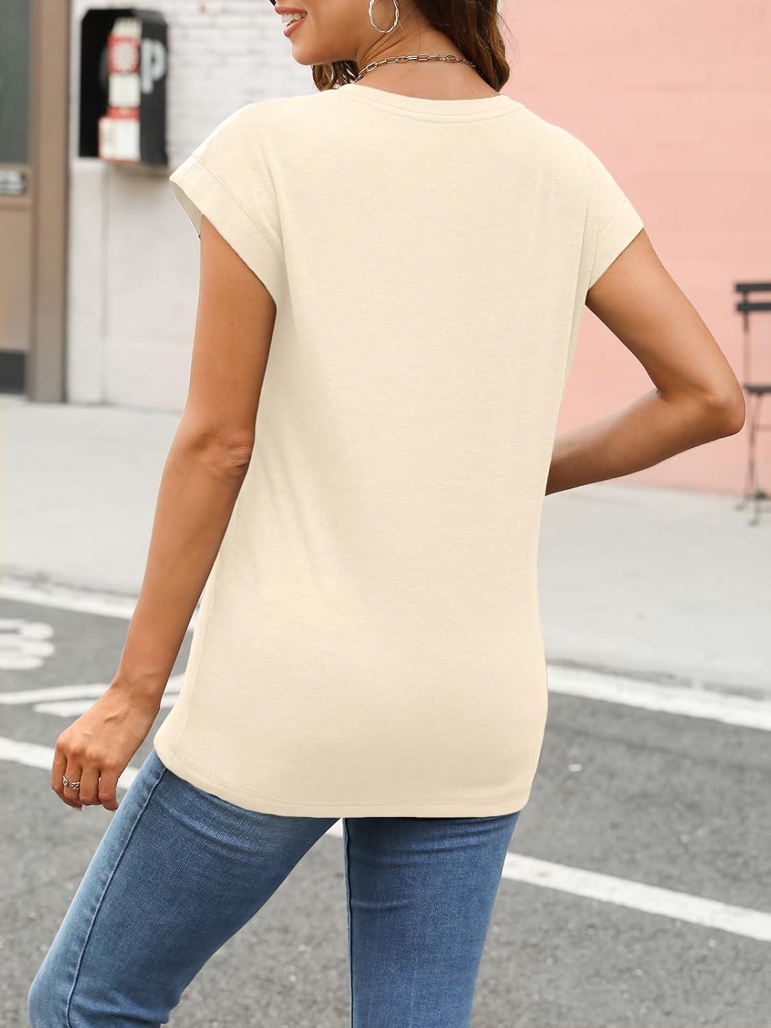 imageAUTOMET Womens Cap Sleeve Summer Tops T Shirts Business Casual Dressy Spring Fashion Outfits Cute Trendy Clothes 2025Cream