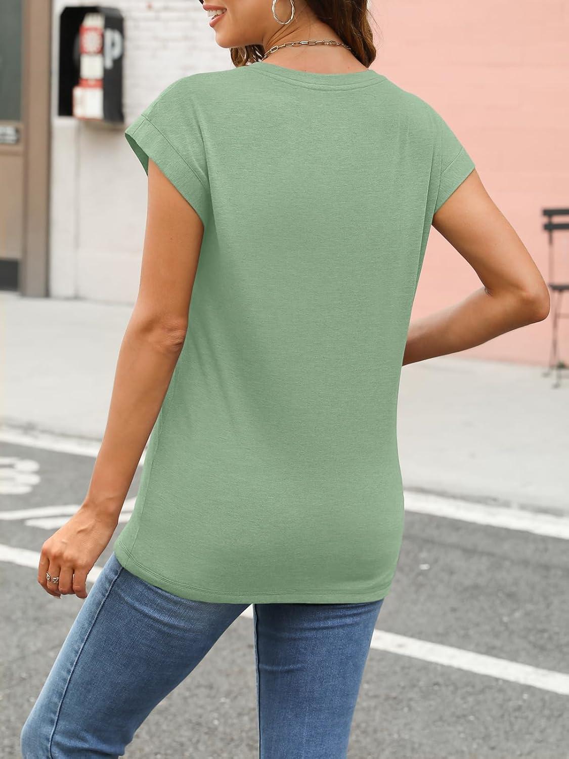 imageAUTOMET Womens Cap Sleeve Summer Tops T Shirts Business Casual Dressy Spring Fashion Outfits Cute Trendy Clothes 2025Green